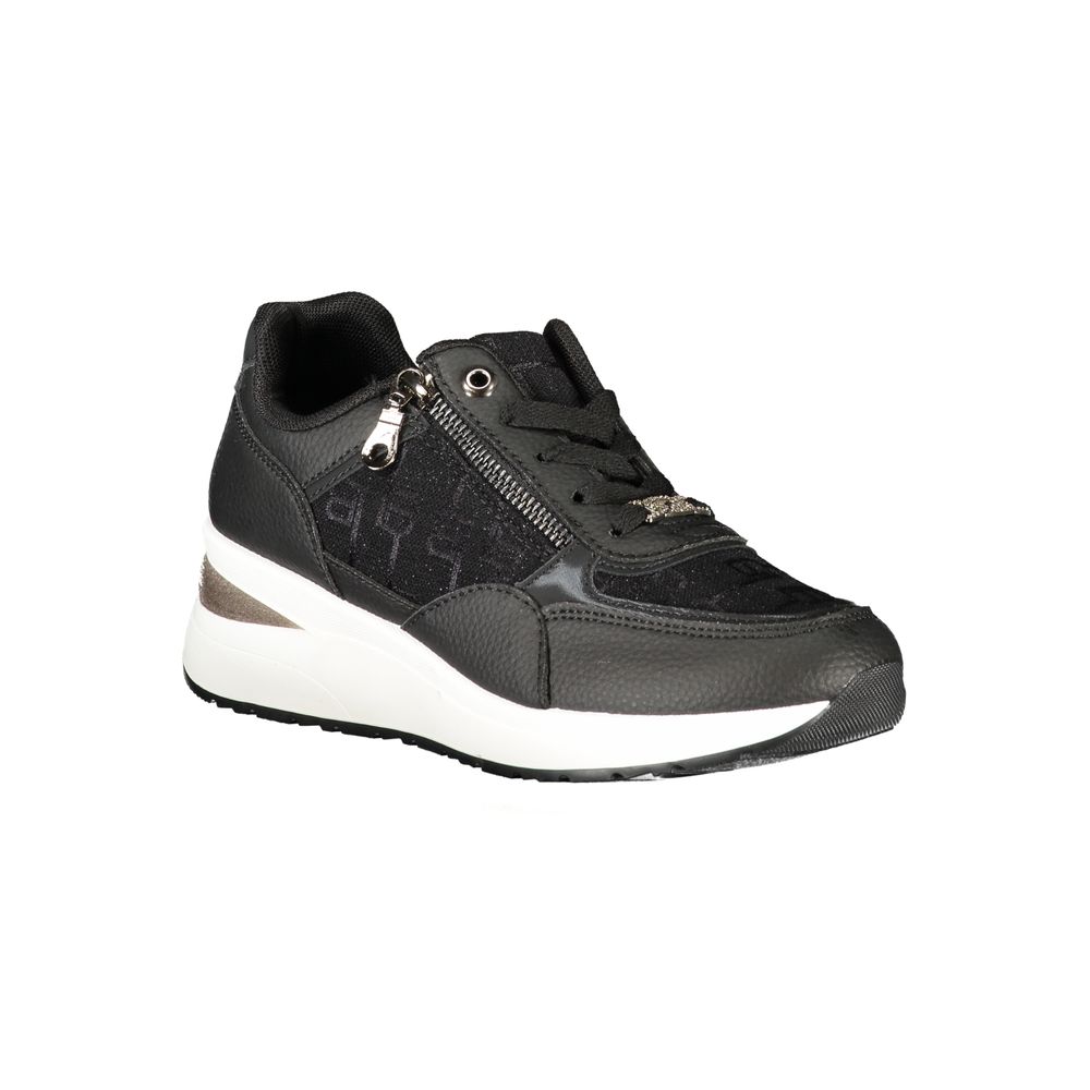 Black Polyurethane Women Sneaker - ventzia