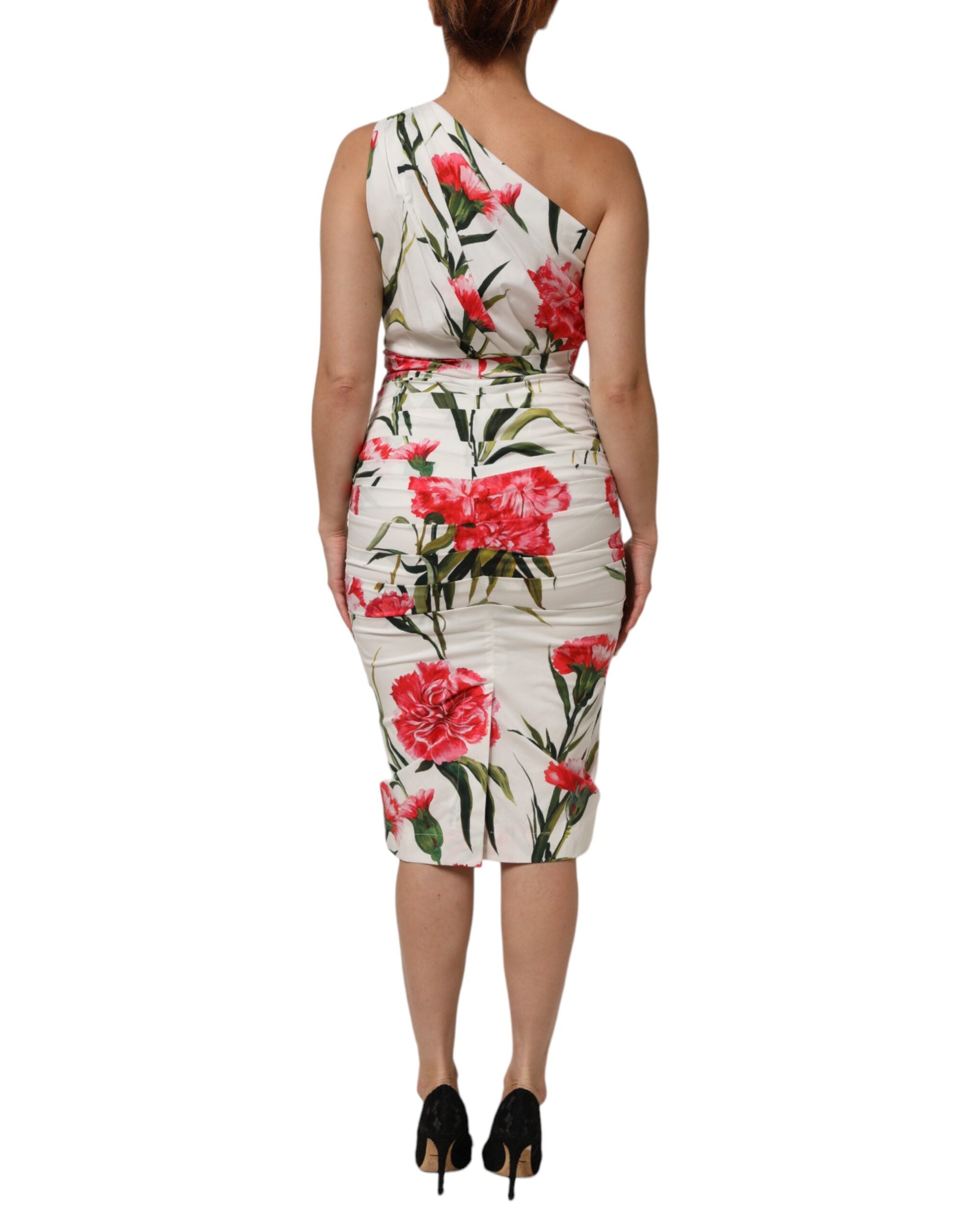 White Floral One Shoulder Sheath Dress - ventzia