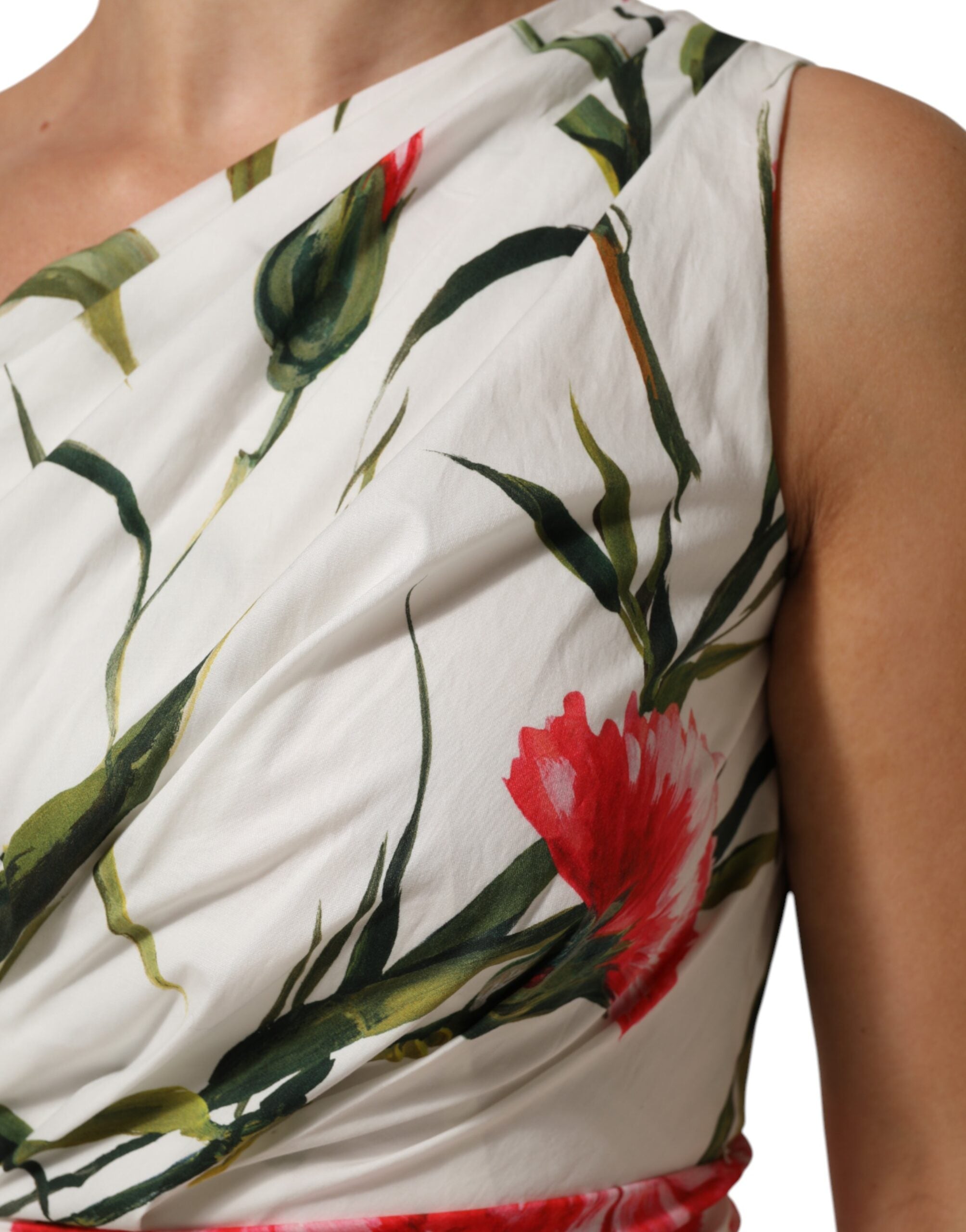 White Floral One Shoulder Sheath Dress - ventzia
