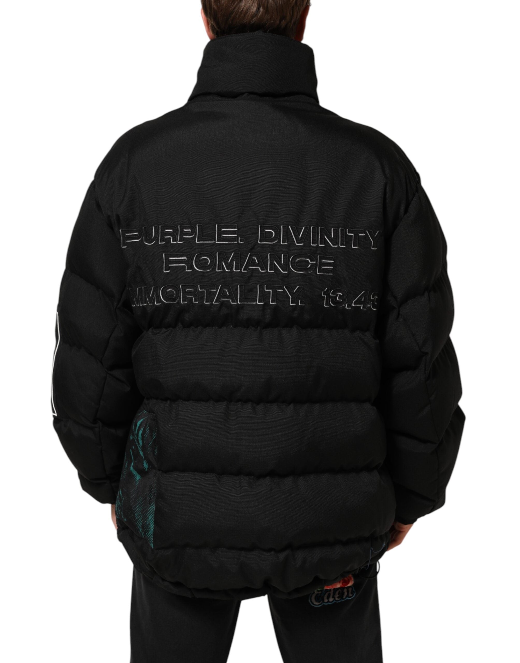 Black Nylon Puffer Men Full Zip Jacket