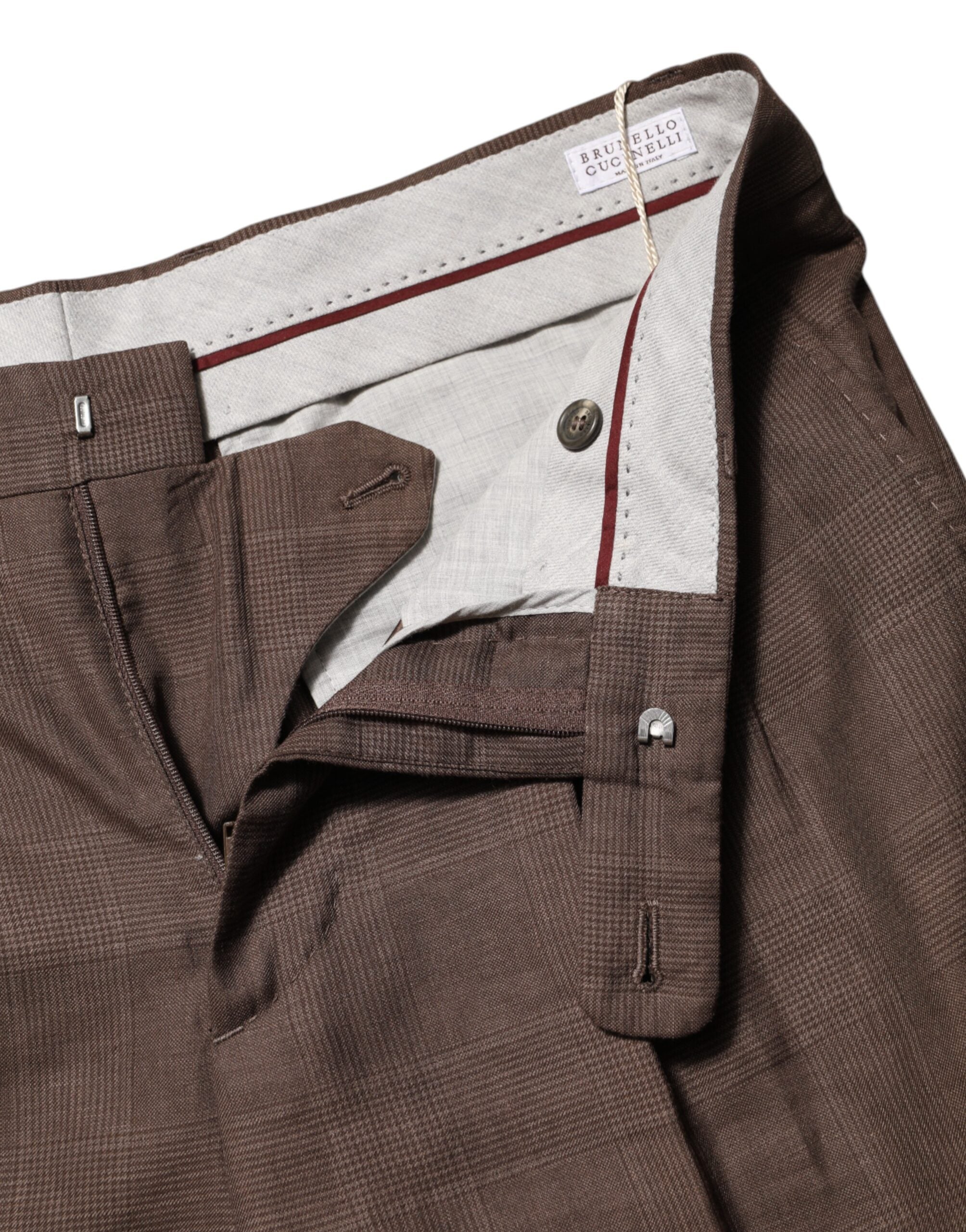 Brown Wool Mid Waist Dress Trouser Pants