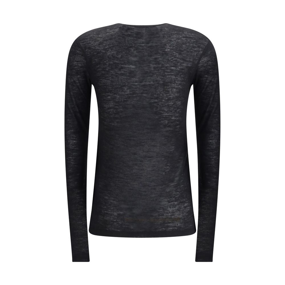 Black Cashmere Long Sleeve T-Shirt - ventzia