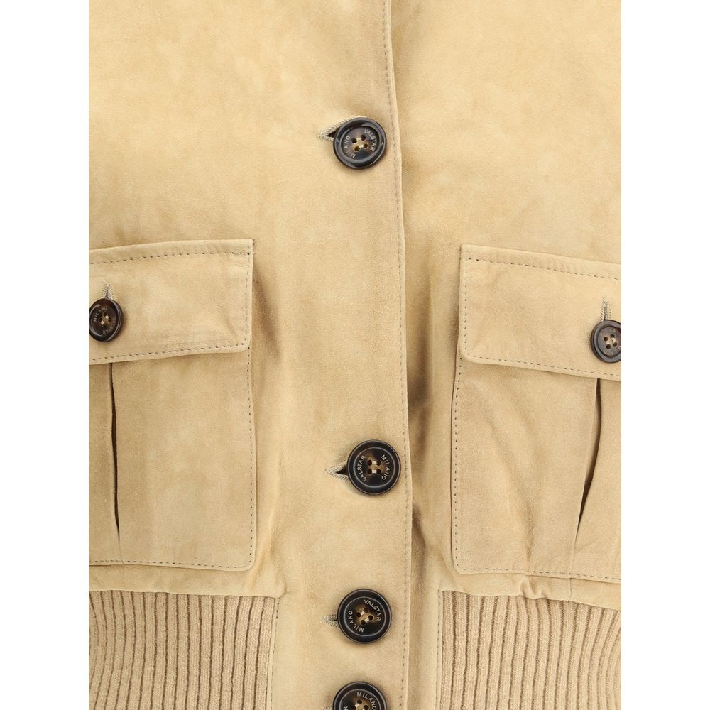 Beige Leather Jacket - ventzia