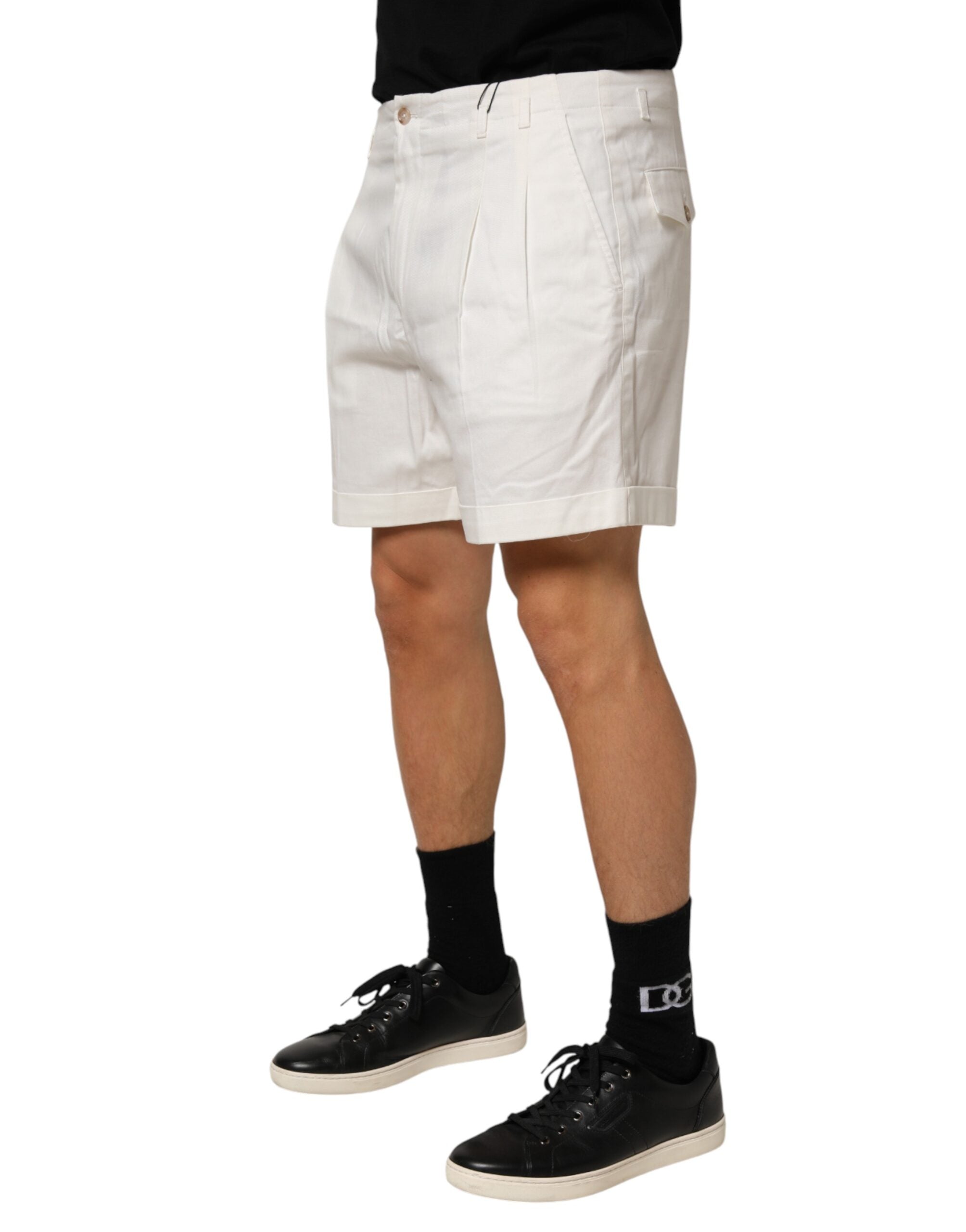 White Cotton Mid Waist Men Bermuda Shorts - ventzia