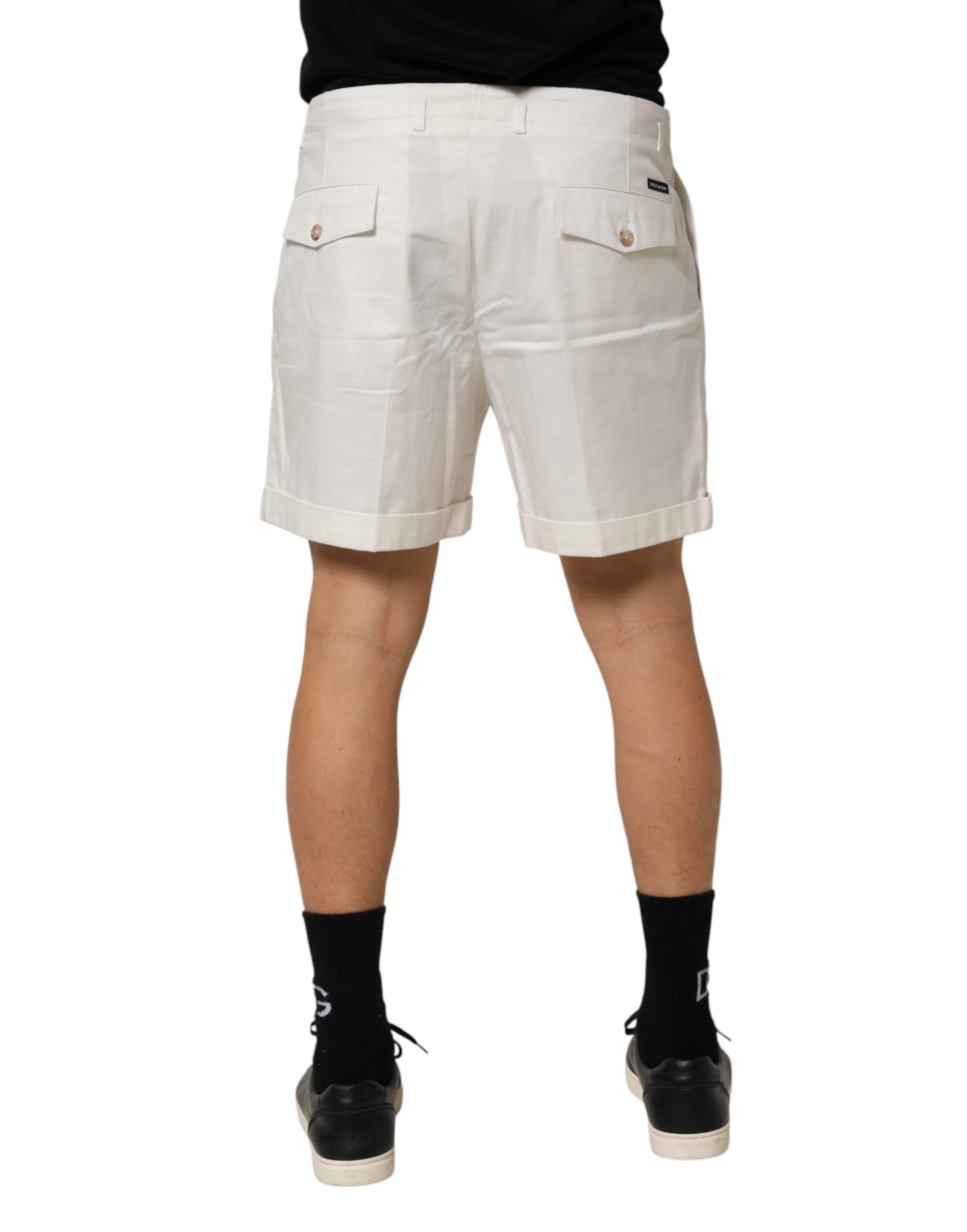 White Cotton Mid Waist Men Bermuda Shorts - ventzia
