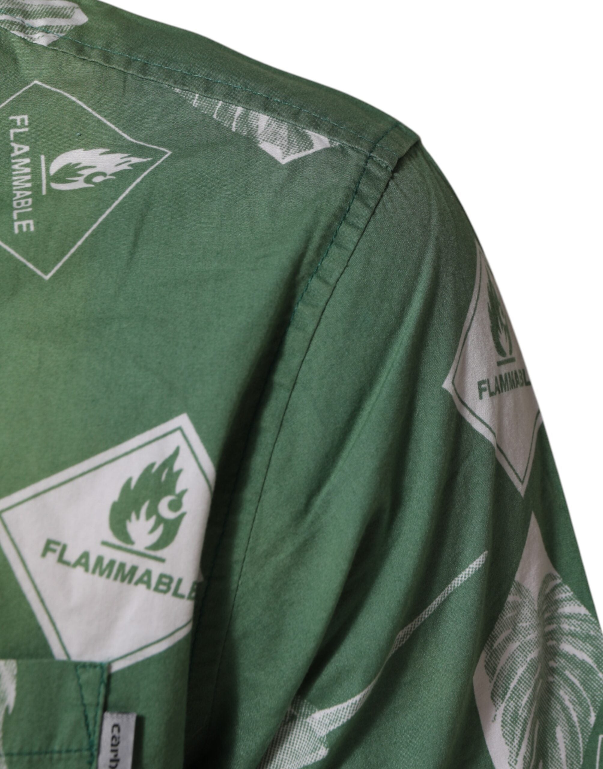 Green Printed Cotton Collared Short Sleeves Polo Shirt