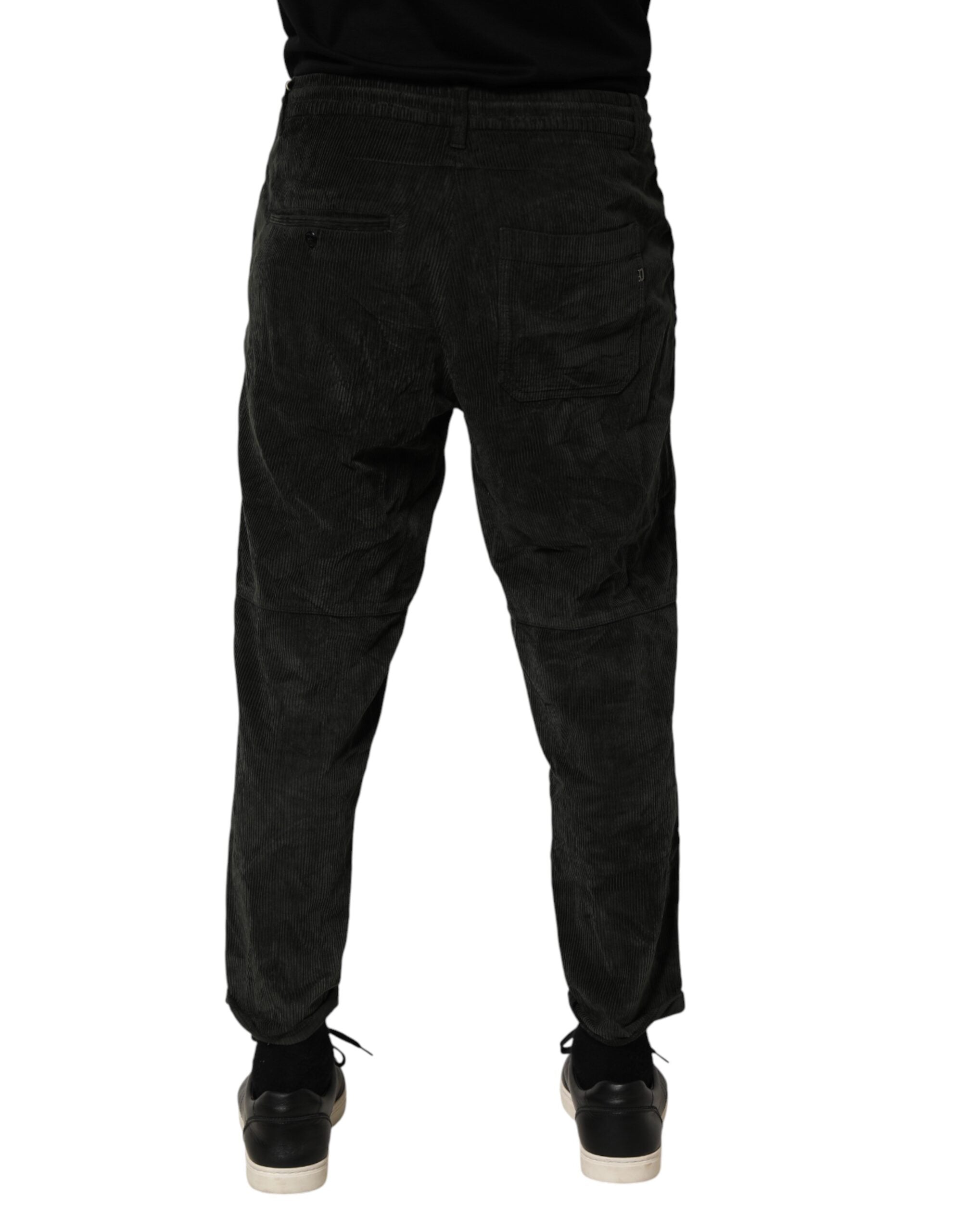 Black Mid Waist Cropped Corduroy Men Trouser Pants