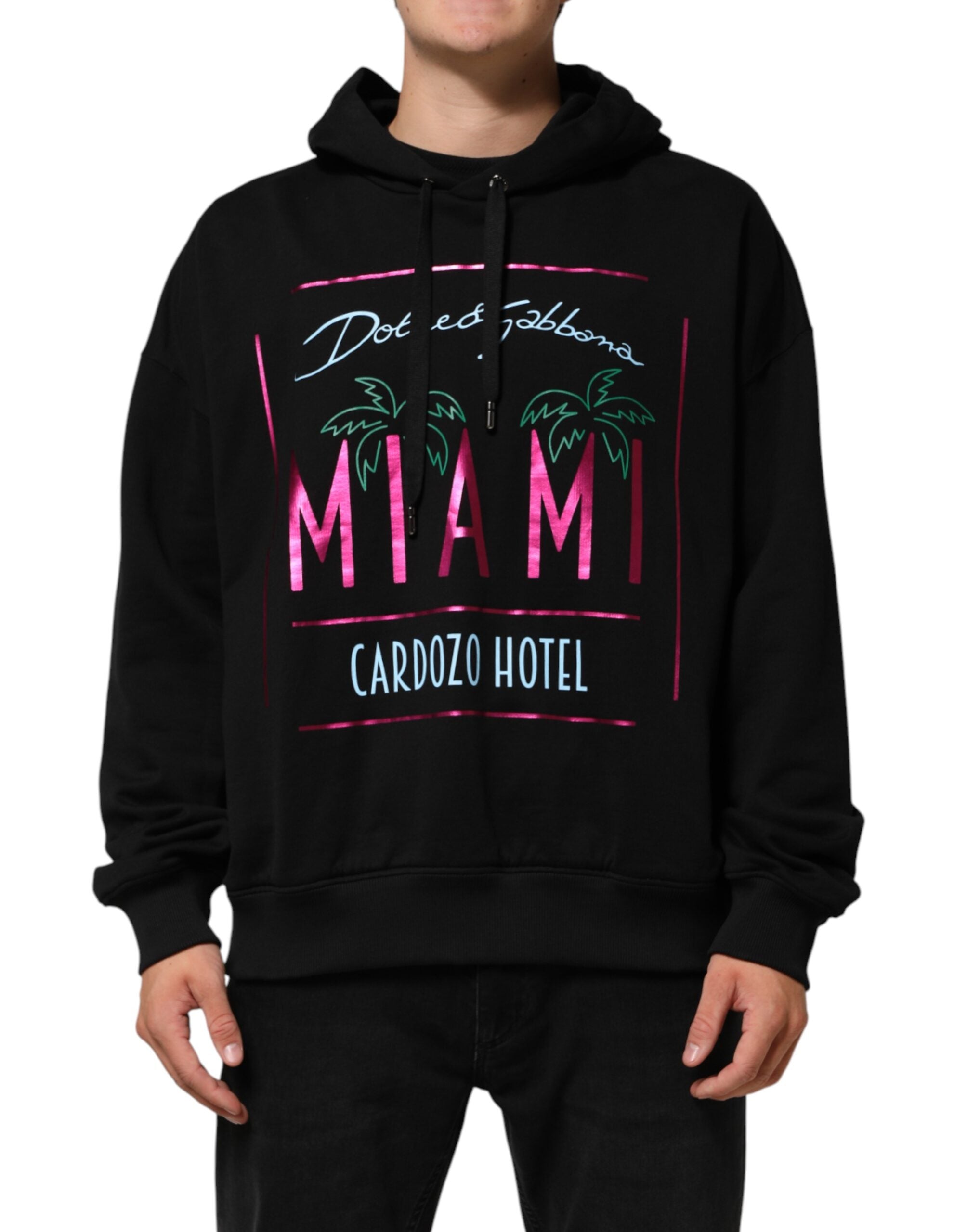 Black Printed Hooded Men Sweatshirt Sweater - ventzia