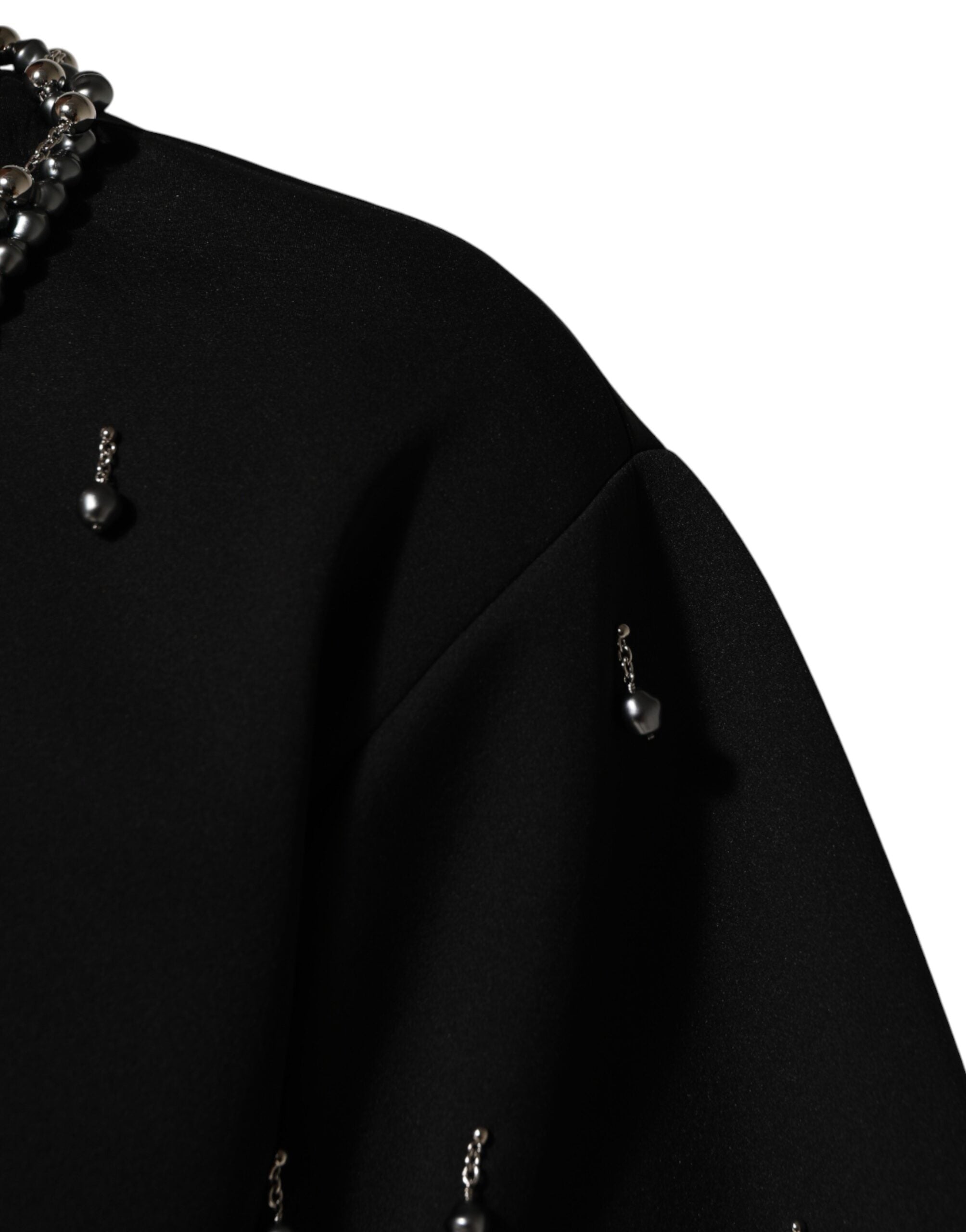 Black Polyester Necklace Embellished T-shirt - ventzia