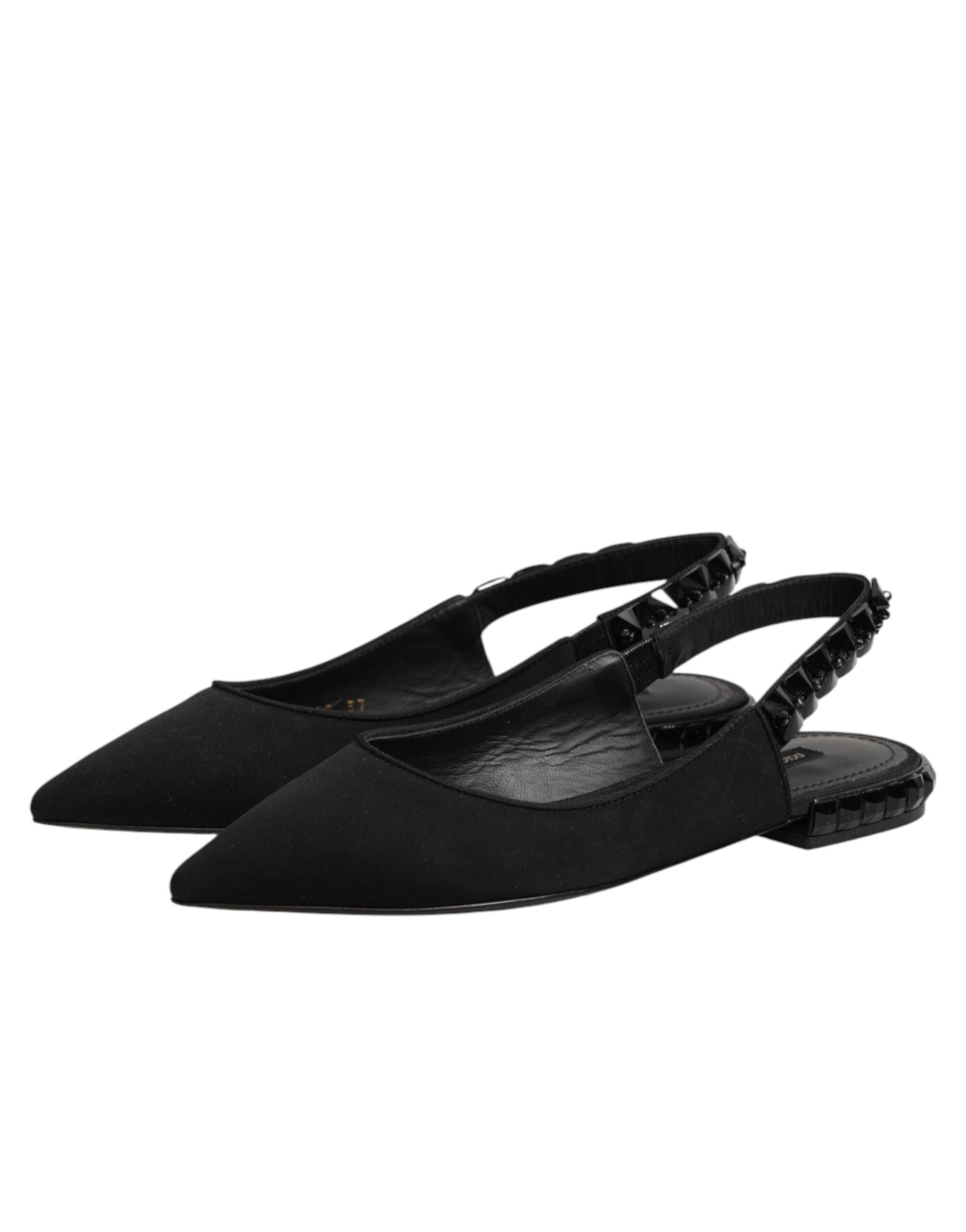 Black Crystal Charmeuse Slingback Shoes