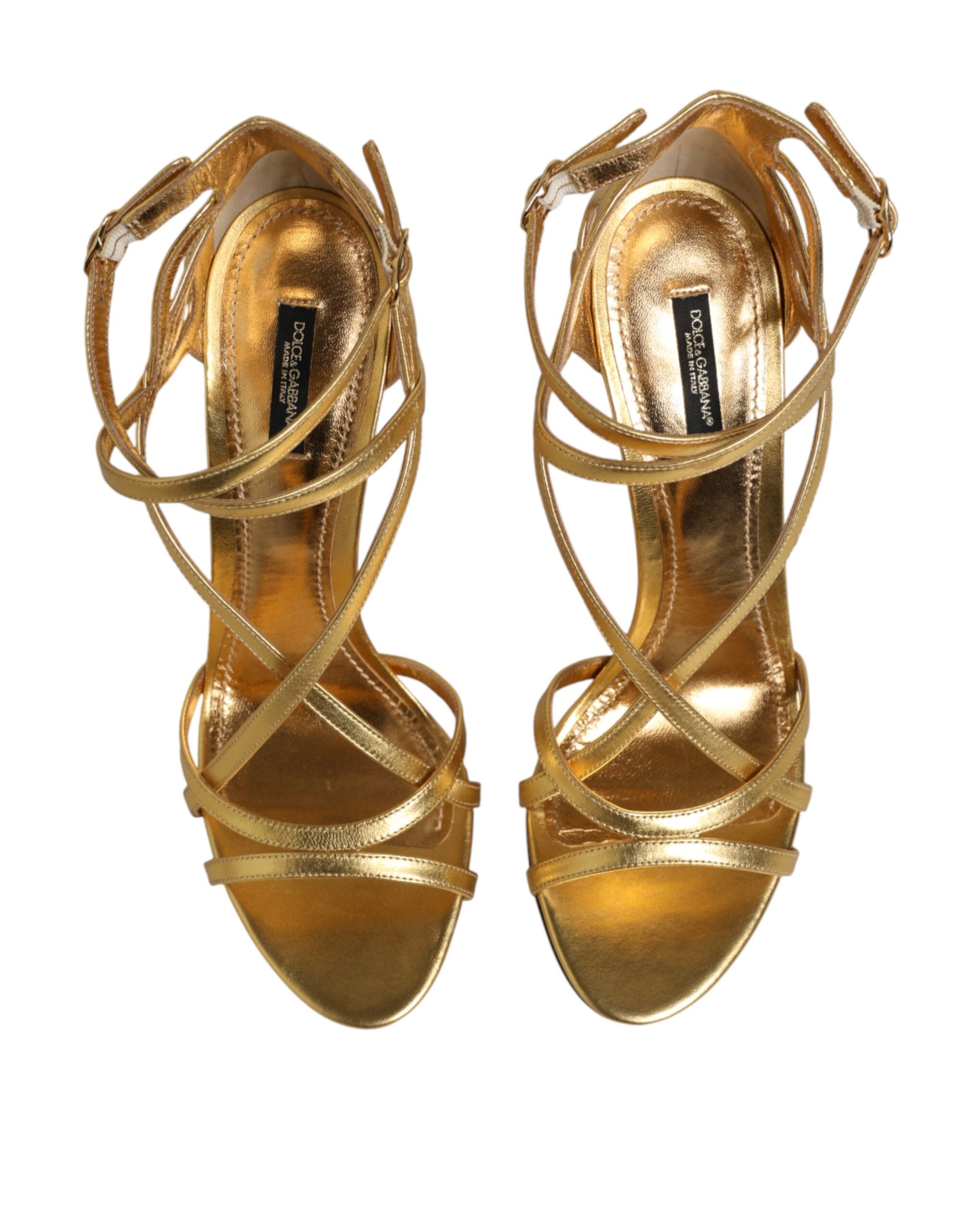 Gold Leather Keira Heels Sandals Shoes - ventzia