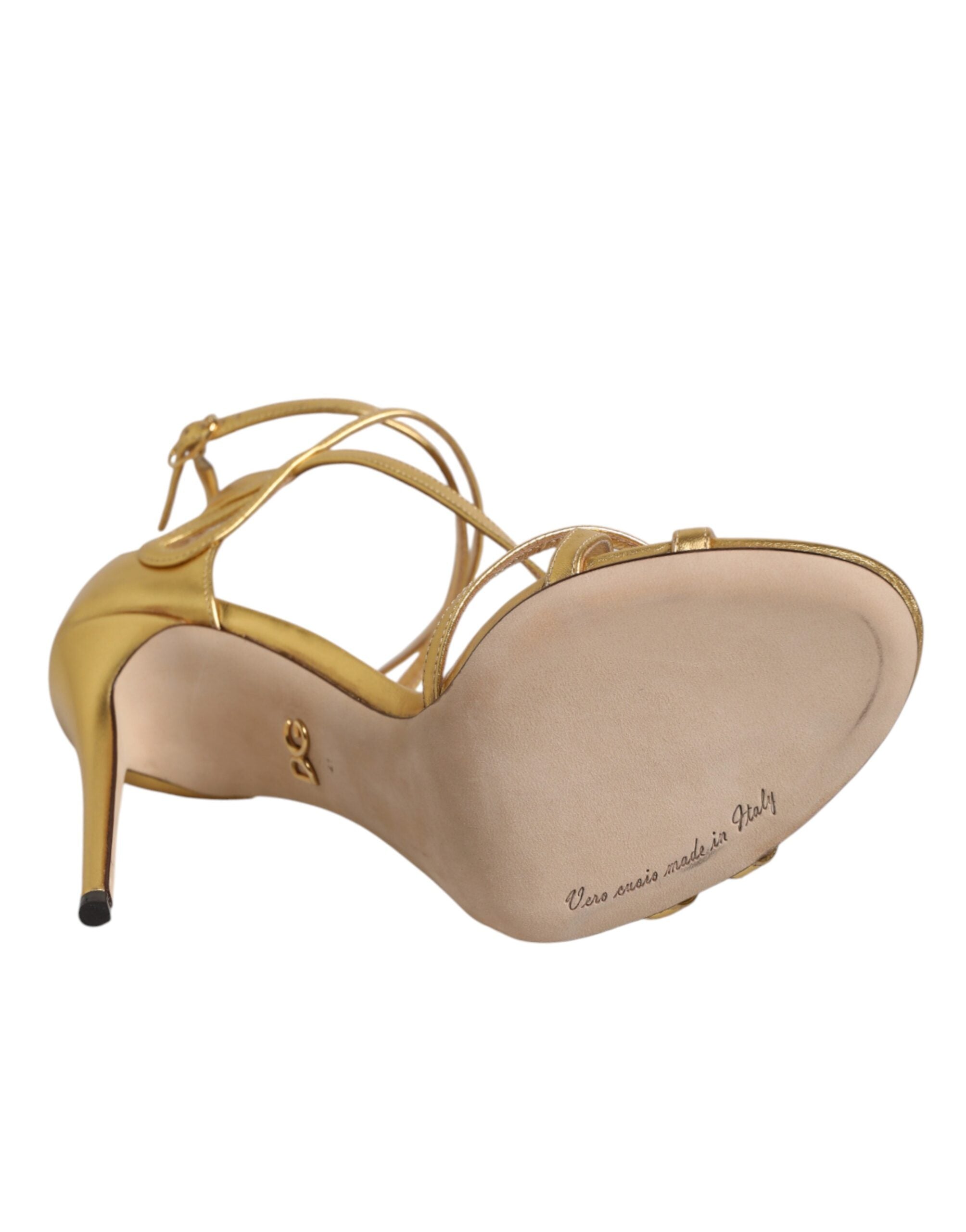 Gold Leather Keira Heels Sandals Shoes - ventzia