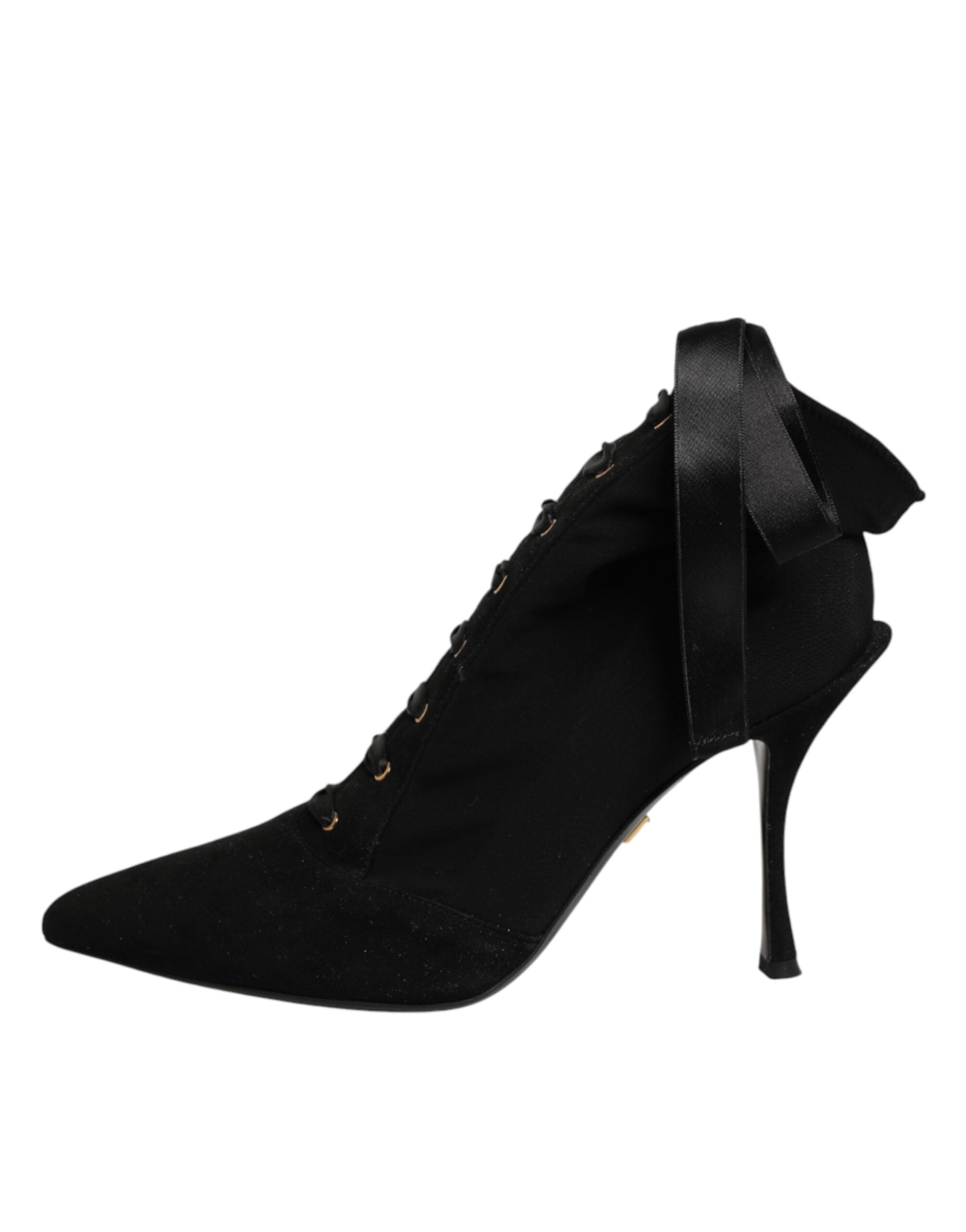 Black Stiletto Heels Lace Up Boots Shoes