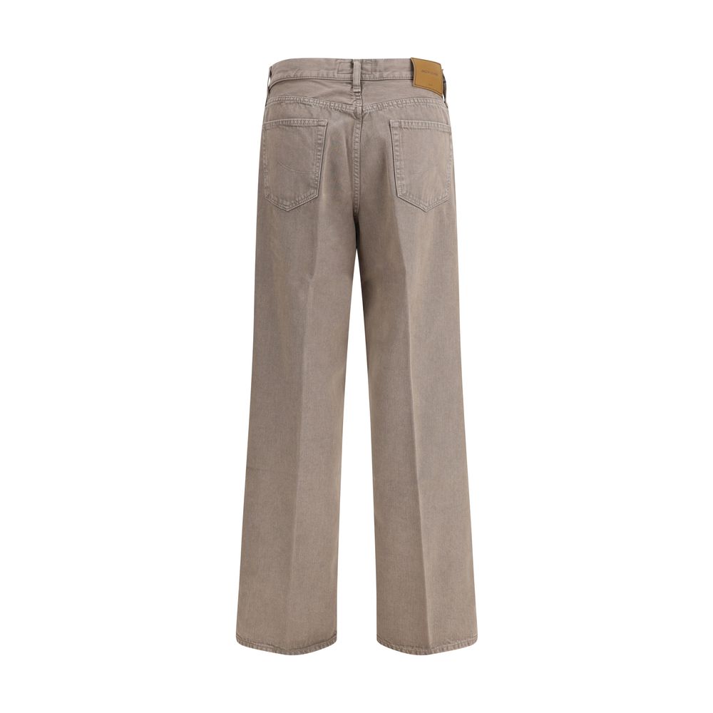 Brown Cotton Relaxed Fit Jeans
