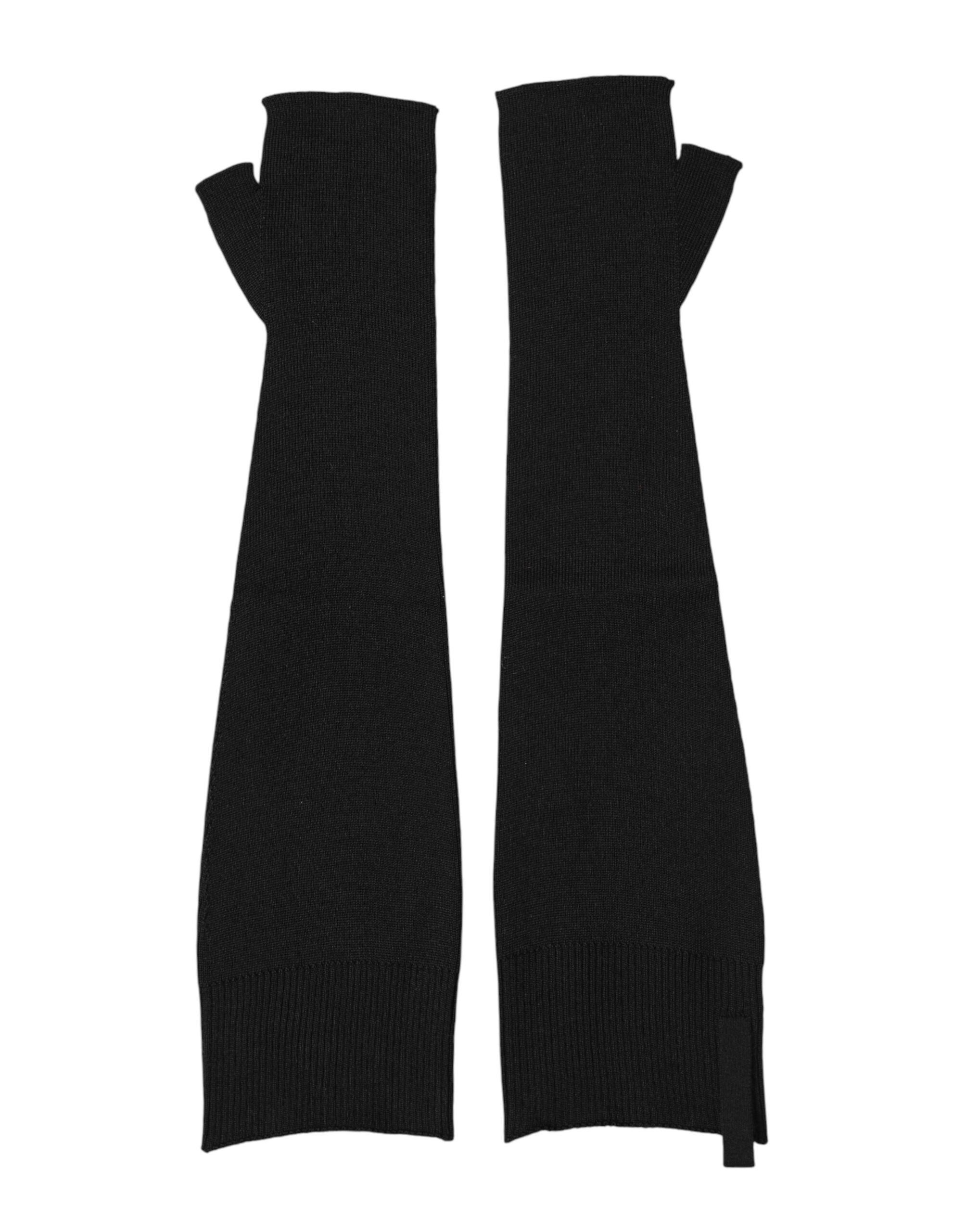 Black Virgin Wool Knitted Fingerless Men Gloves - ventzia