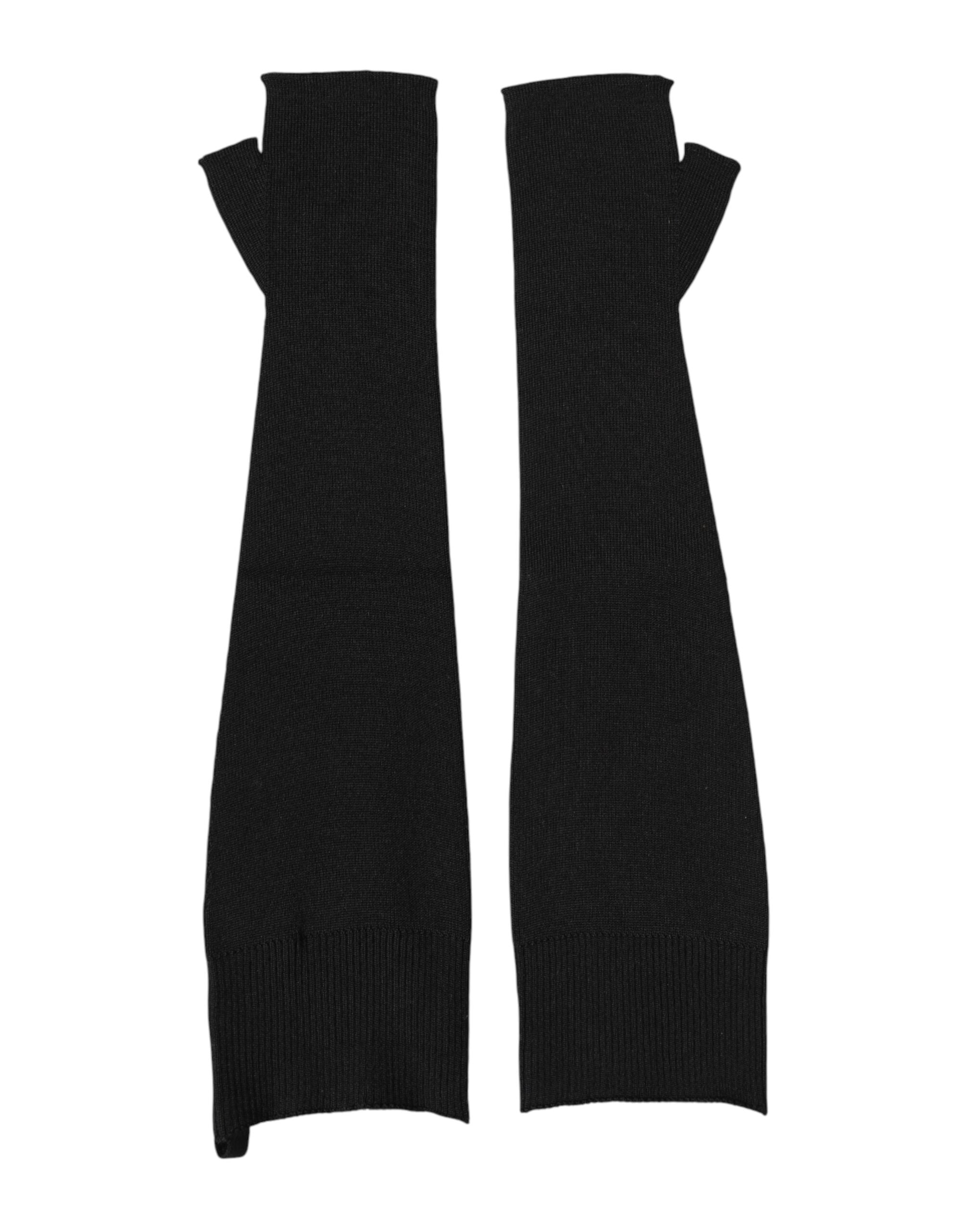 Black Virgin Wool Knitted Fingerless Men Gloves - ventzia