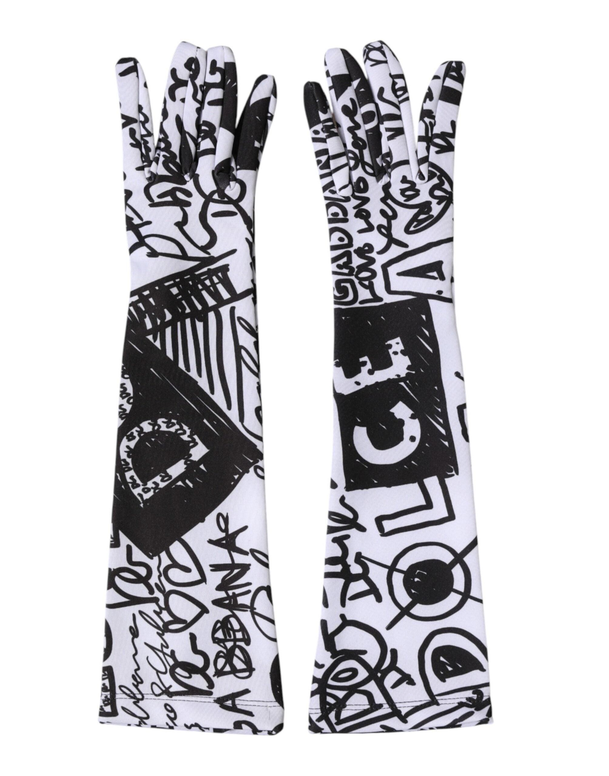 Gloves Black White DG Logo Elbow Length Mitten