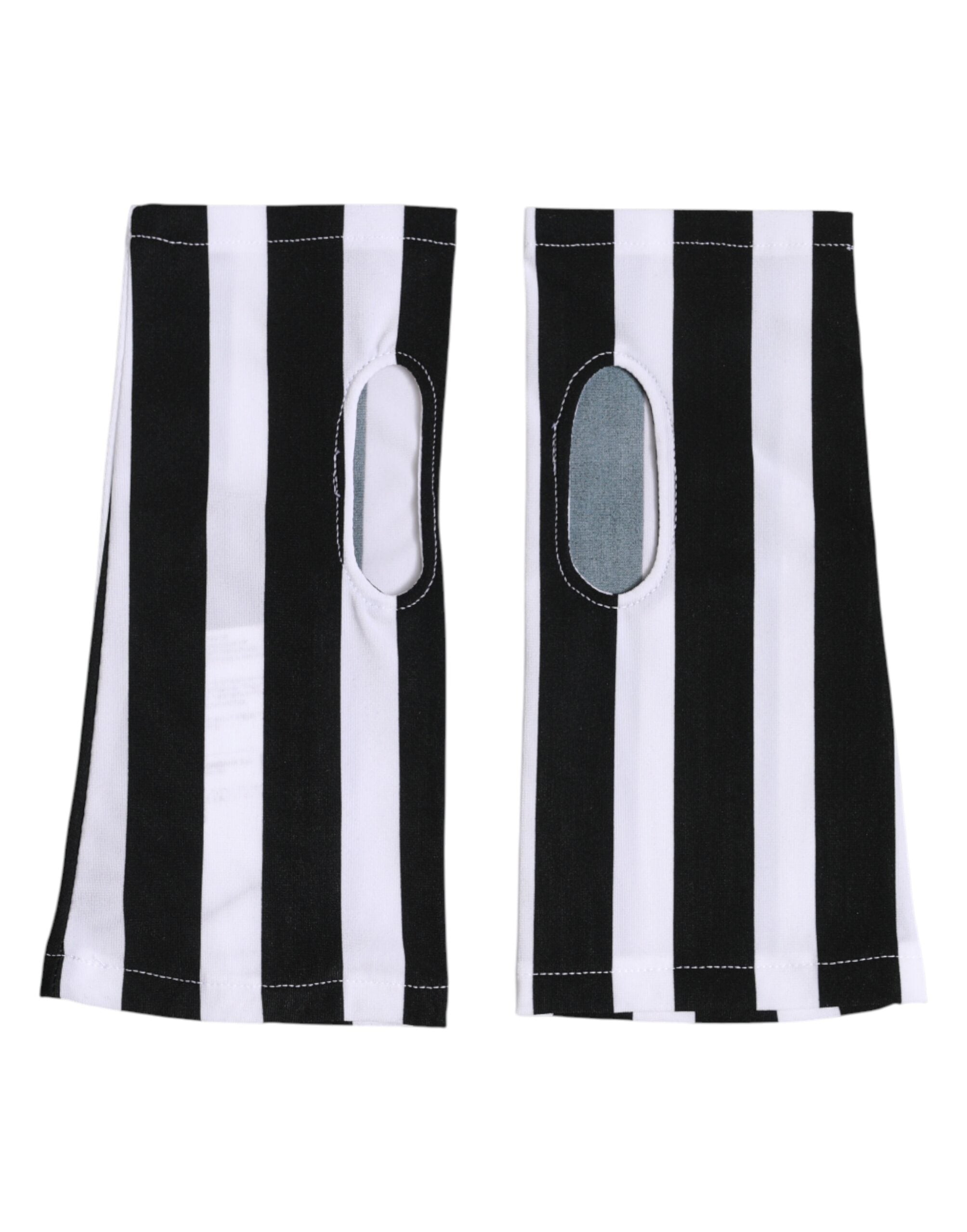 Black White Nylon Fingerless Wrist Length Gloves - ventzia