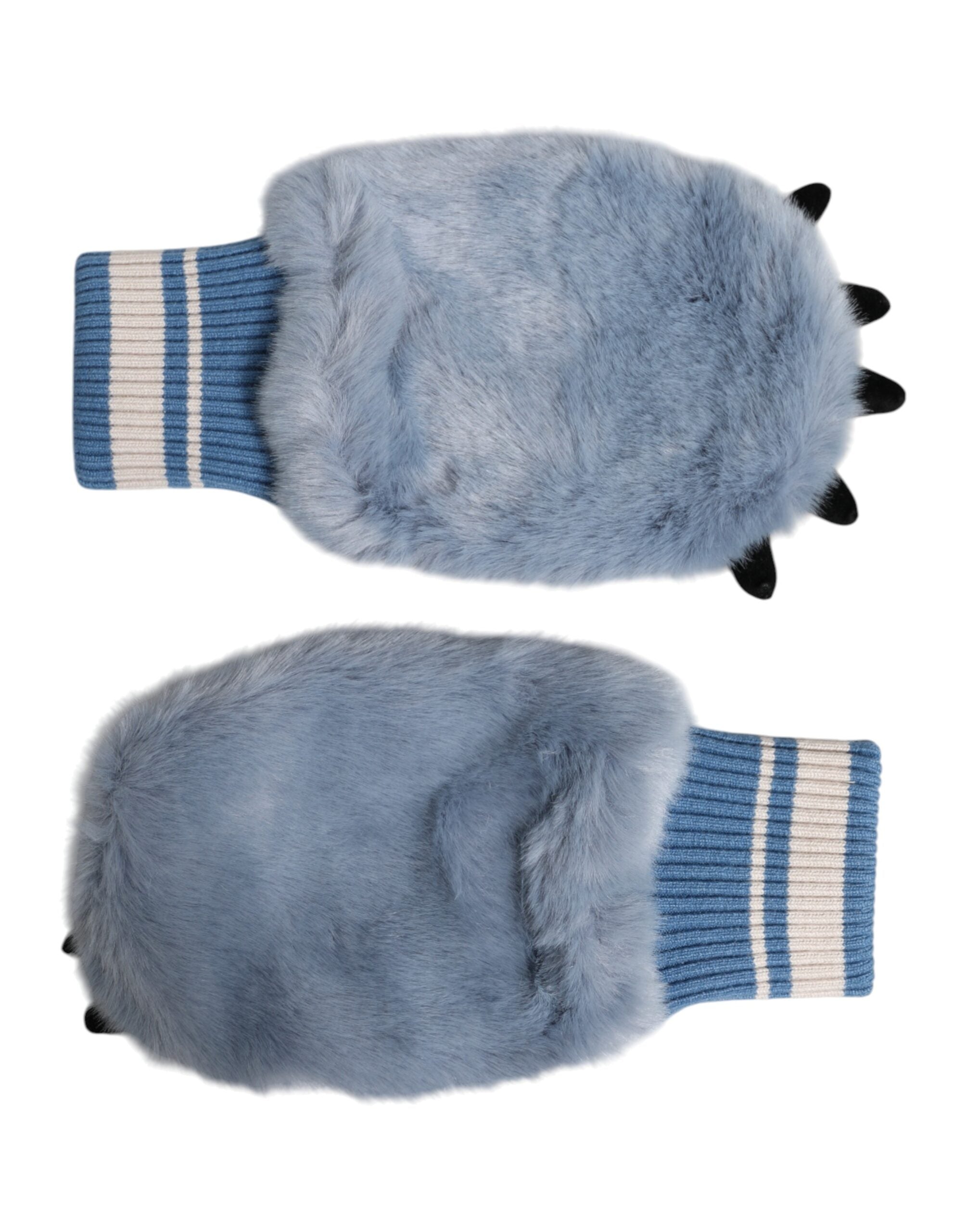 Blue Acrylic Knitted Fur Wrist Mitten Gloves - ventzia