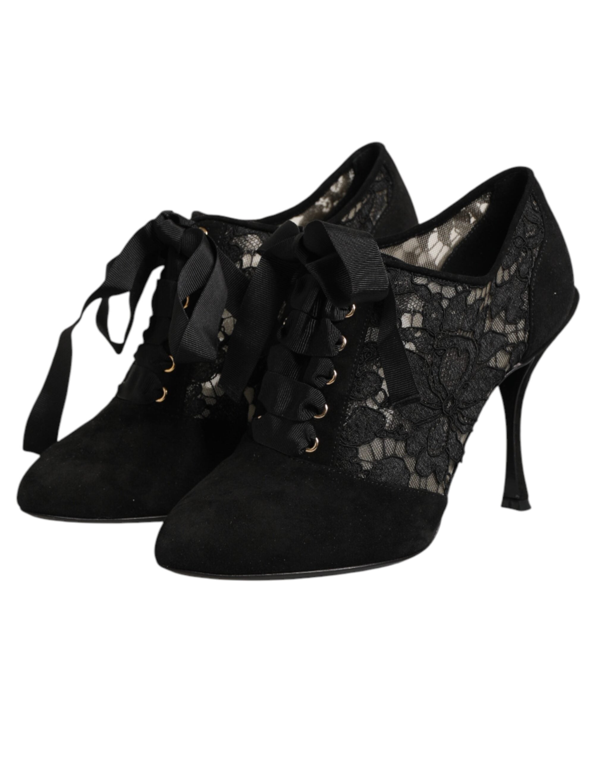 Black Floral High Heels LACE-UPS Pumps Shoes