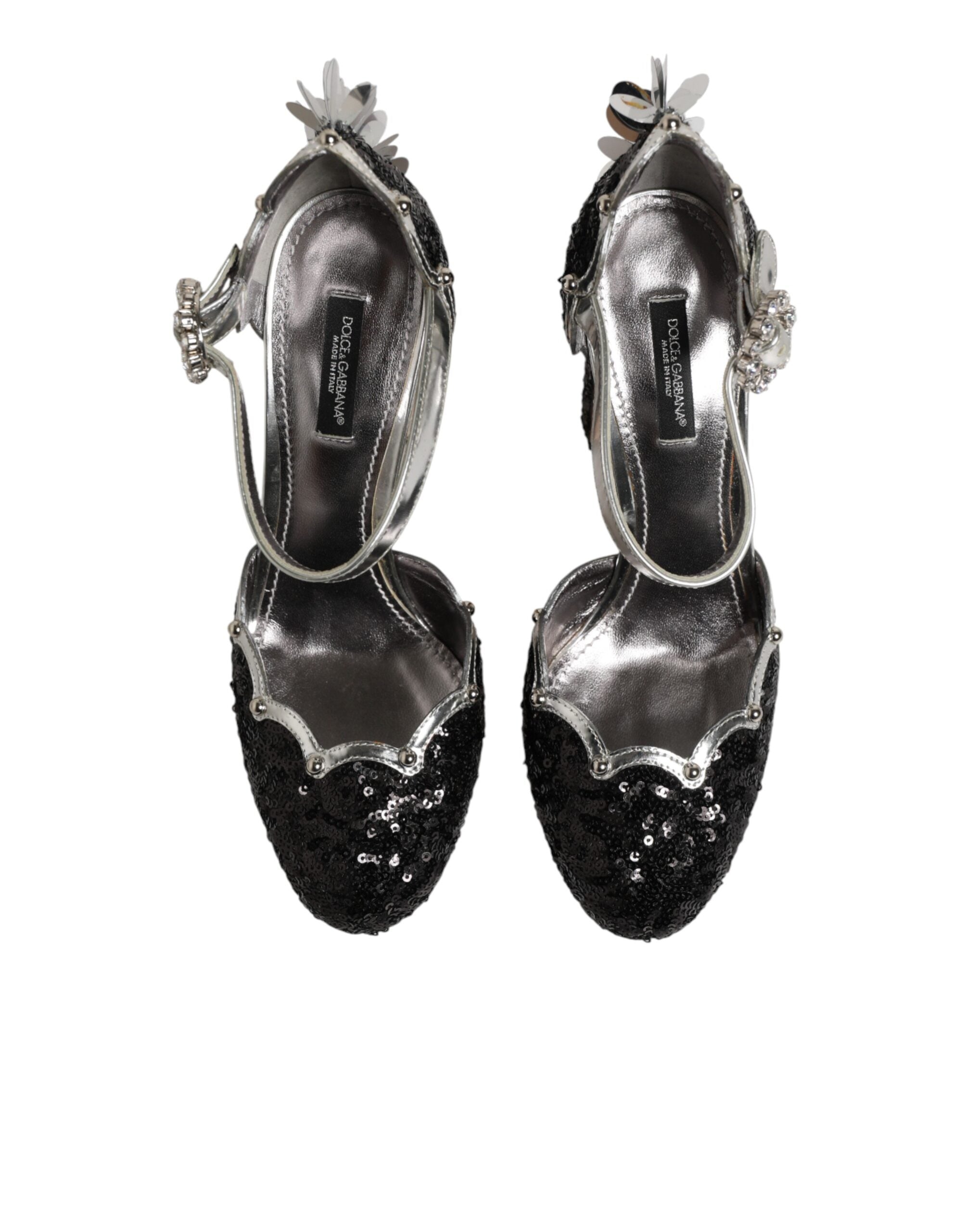 Black Sequined Ankle Strap Sandals Shoes