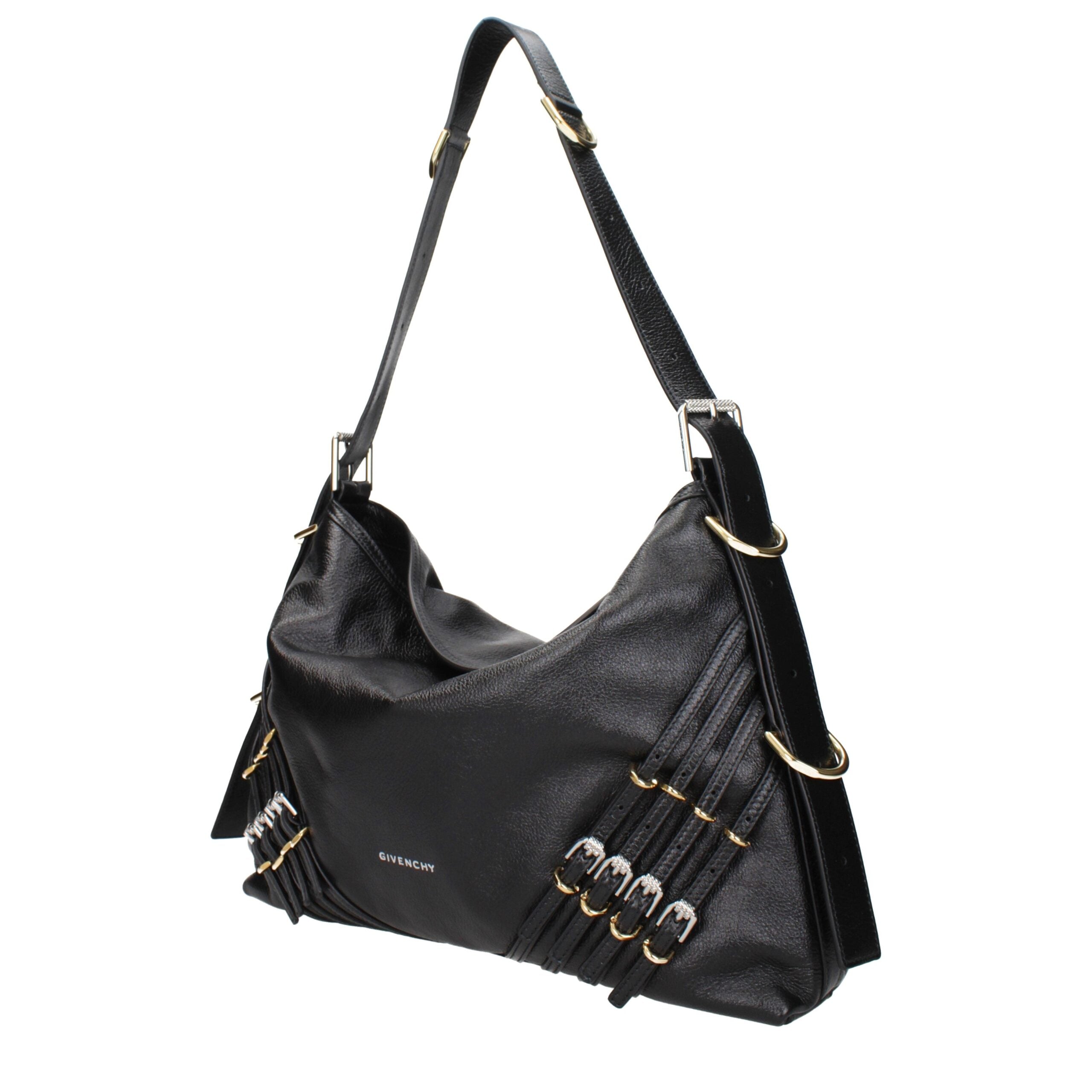 Black Leather Shoulder Bag - ventzia