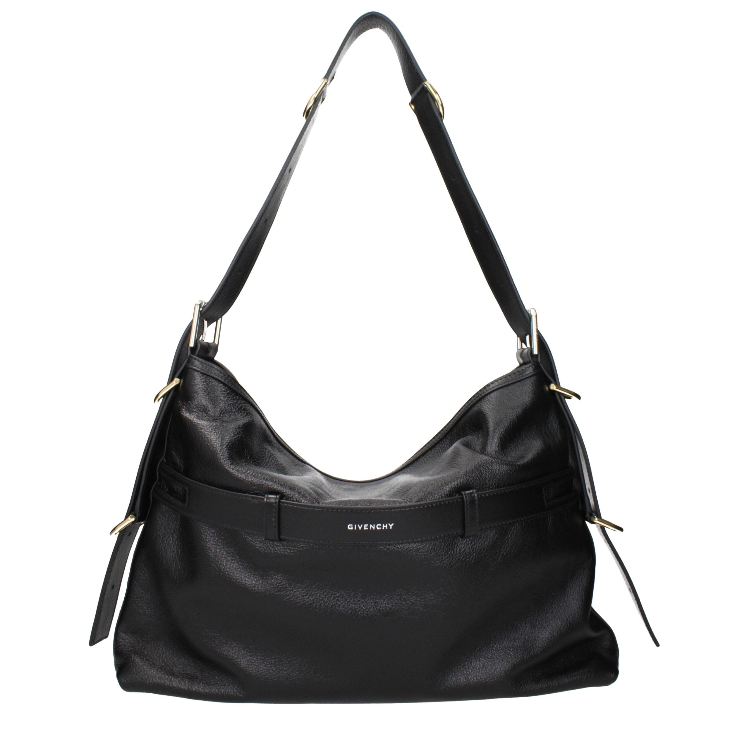 Black Leather Shoulder Bag - ventzia