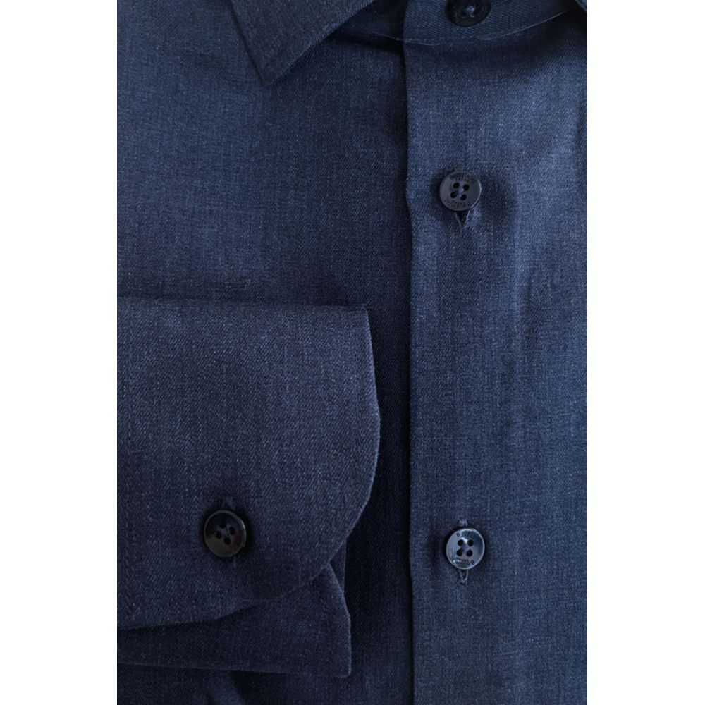 Blue Cotton Men Shirt - ventzia