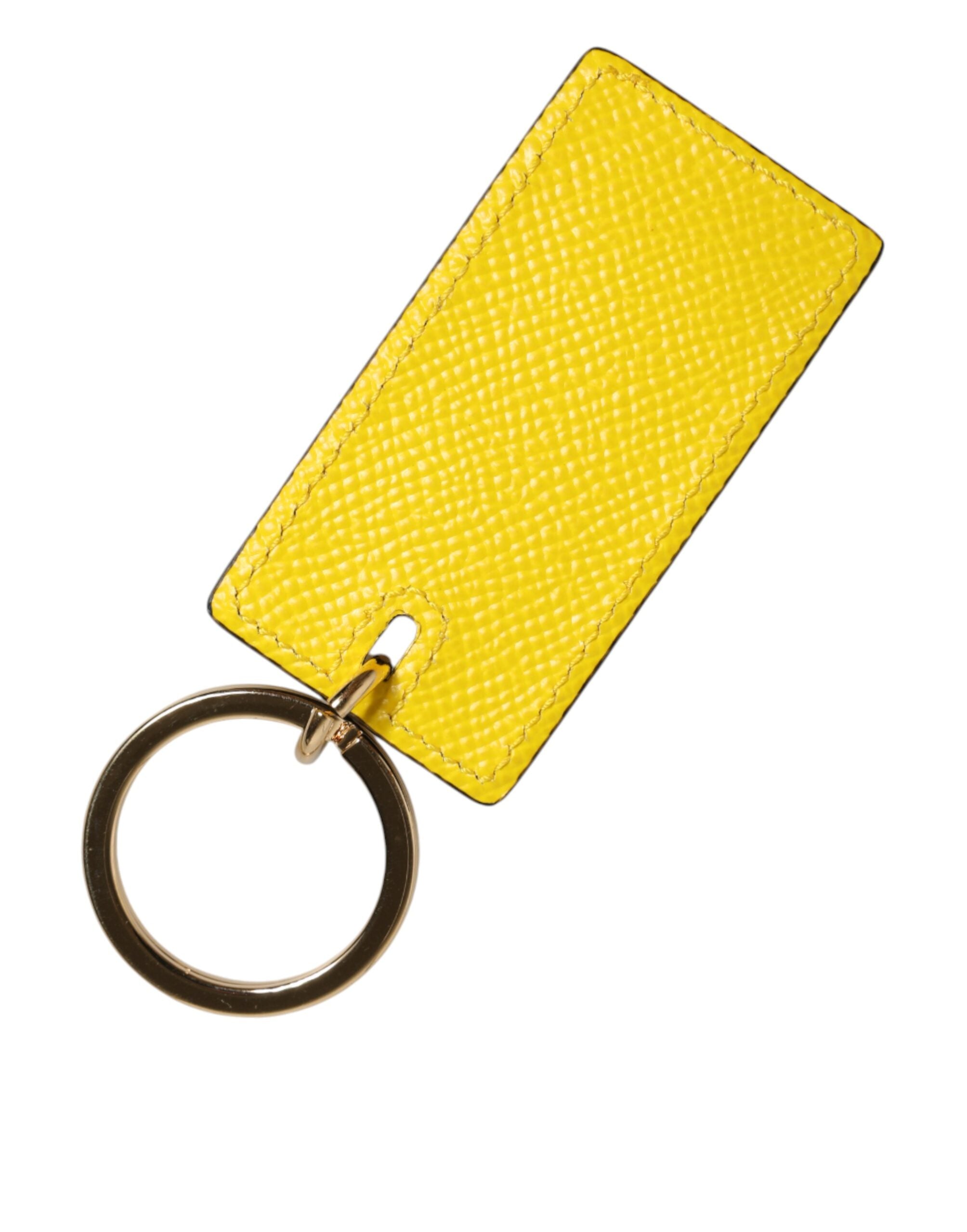 Yellow Calf Leather Logo Metal Ring Men Keychain Keyring - ventzia