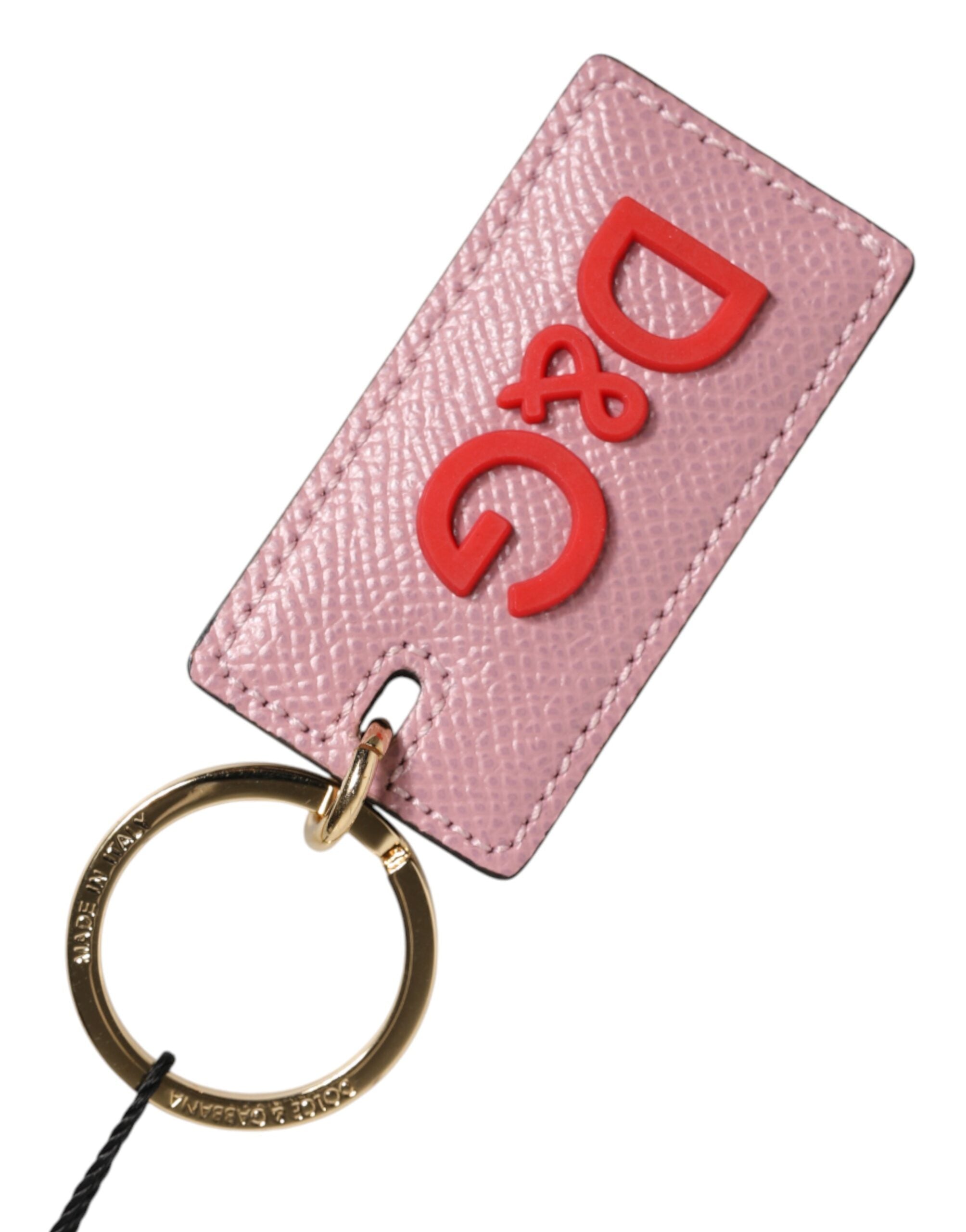 Pink Calf Leather Logo Metal Ring Men Keychain Keyring