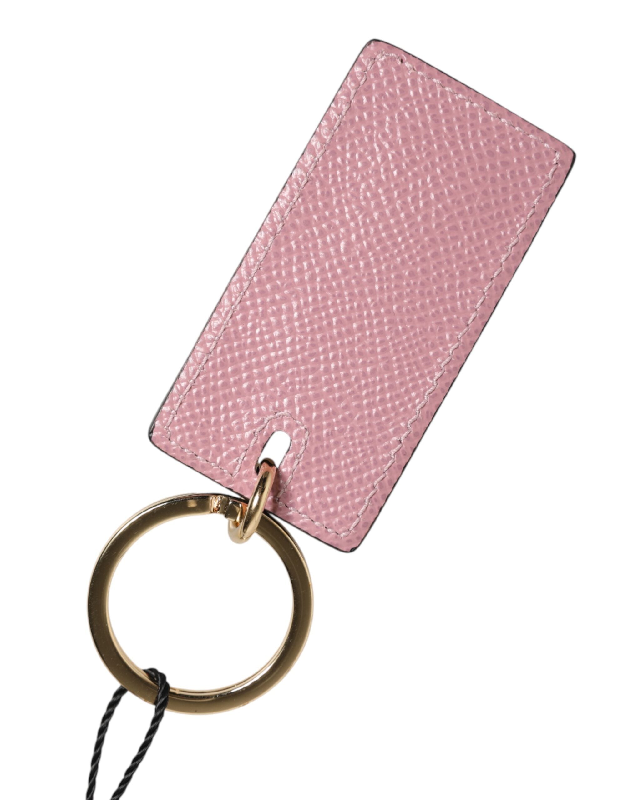Pink Calf Leather Logo Metal Ring Men Keychain Keyring