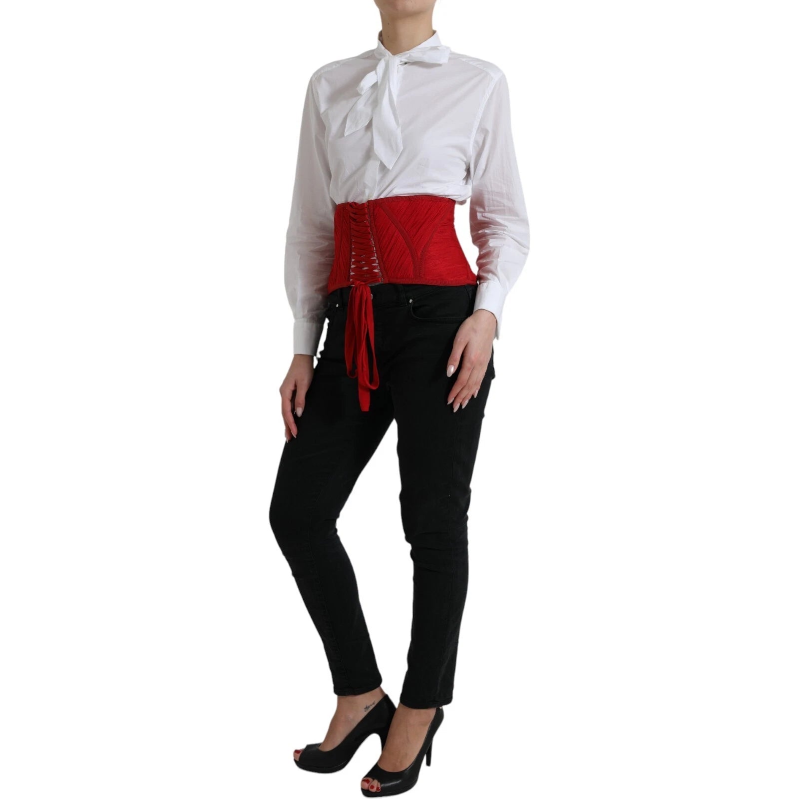 Red Silk Belt Waist Lace Up Strap Corset