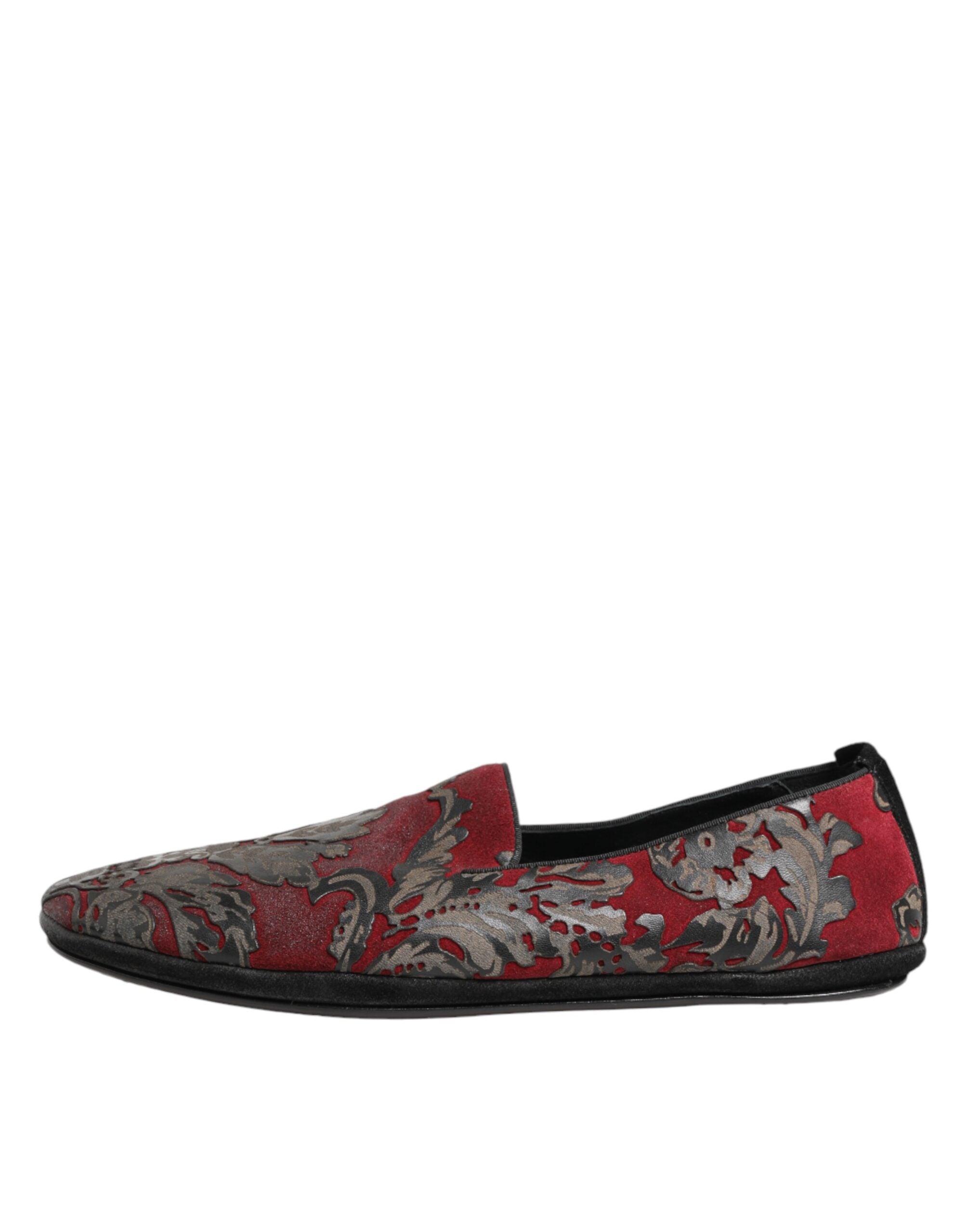 Bordeaux Jacquard Leather Slip On Loafer Shoes
