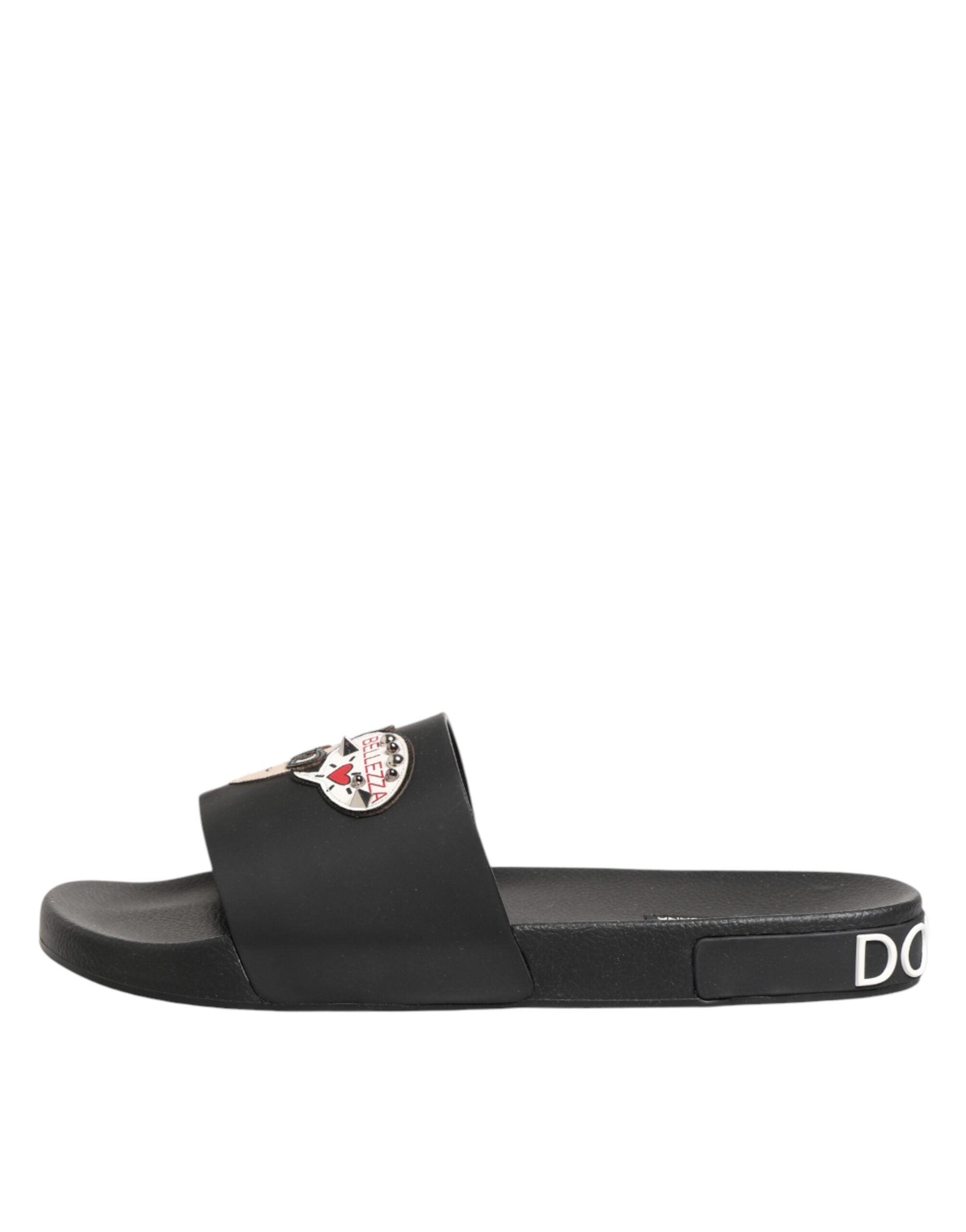 Black Leather Slides Sandals Beachwear Shoes