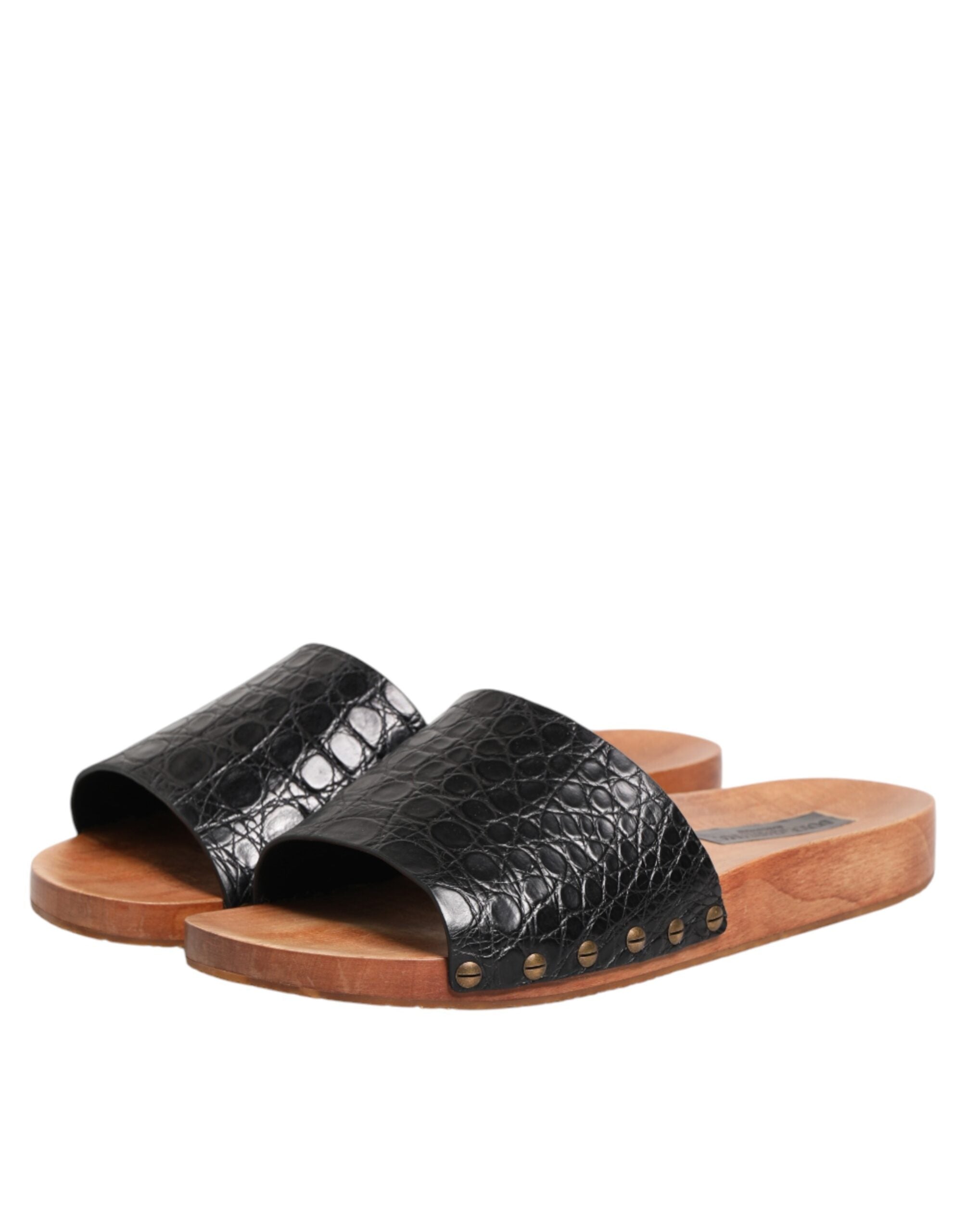 Black Brown Leather Slides Sandals Shoes - ventzia
