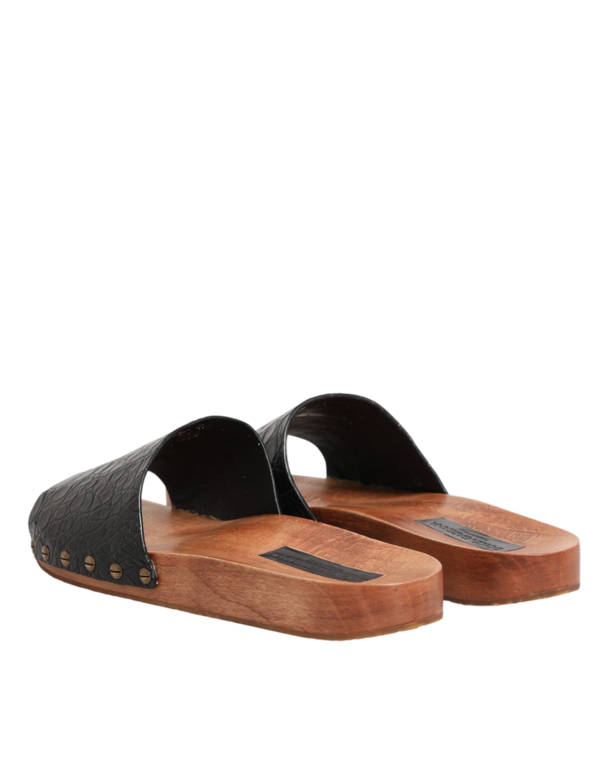 Black Brown Leather Slides Sandals Shoes - ventzia
