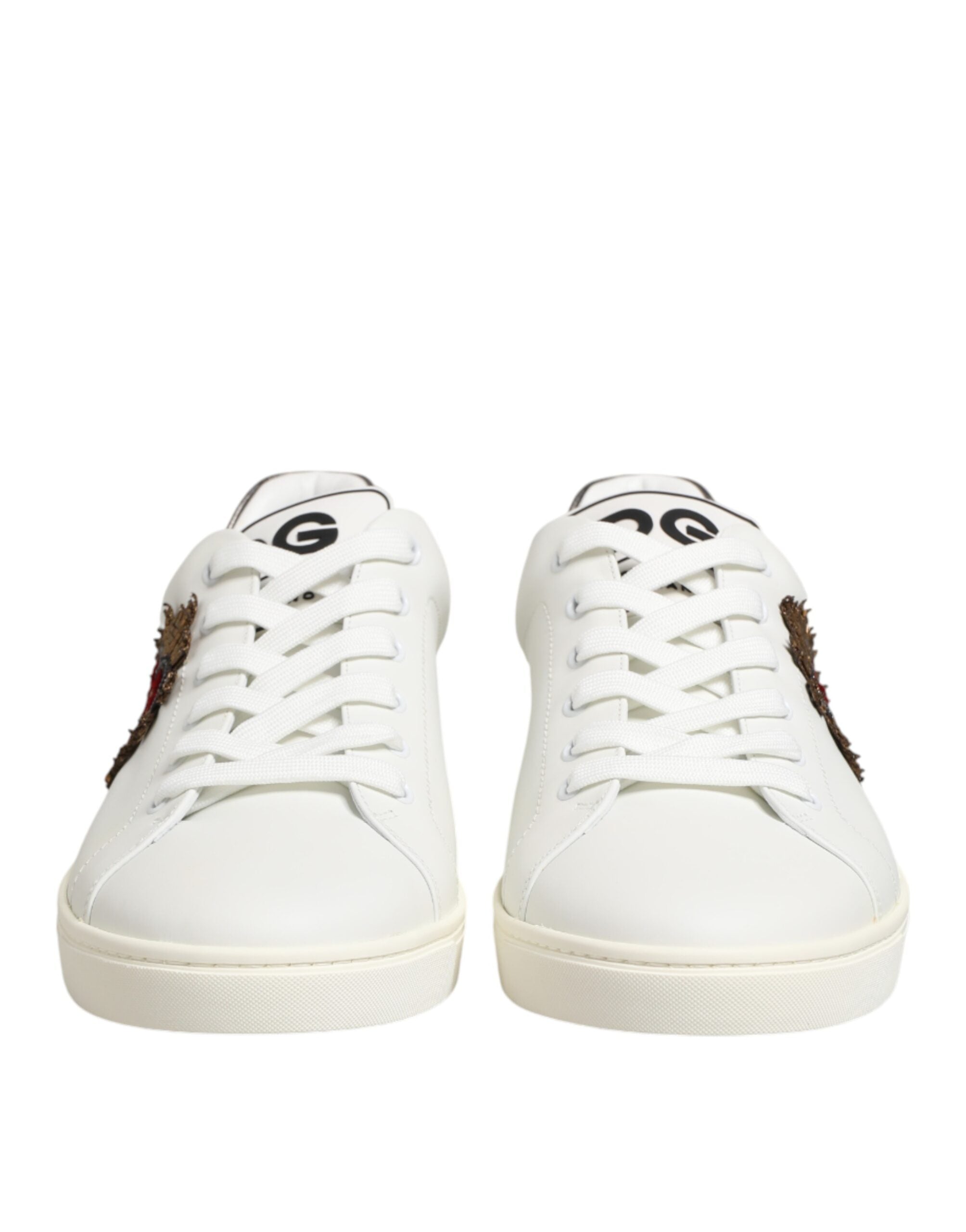 White Leather Heart Embellished Sneakers Shoes - ventzia