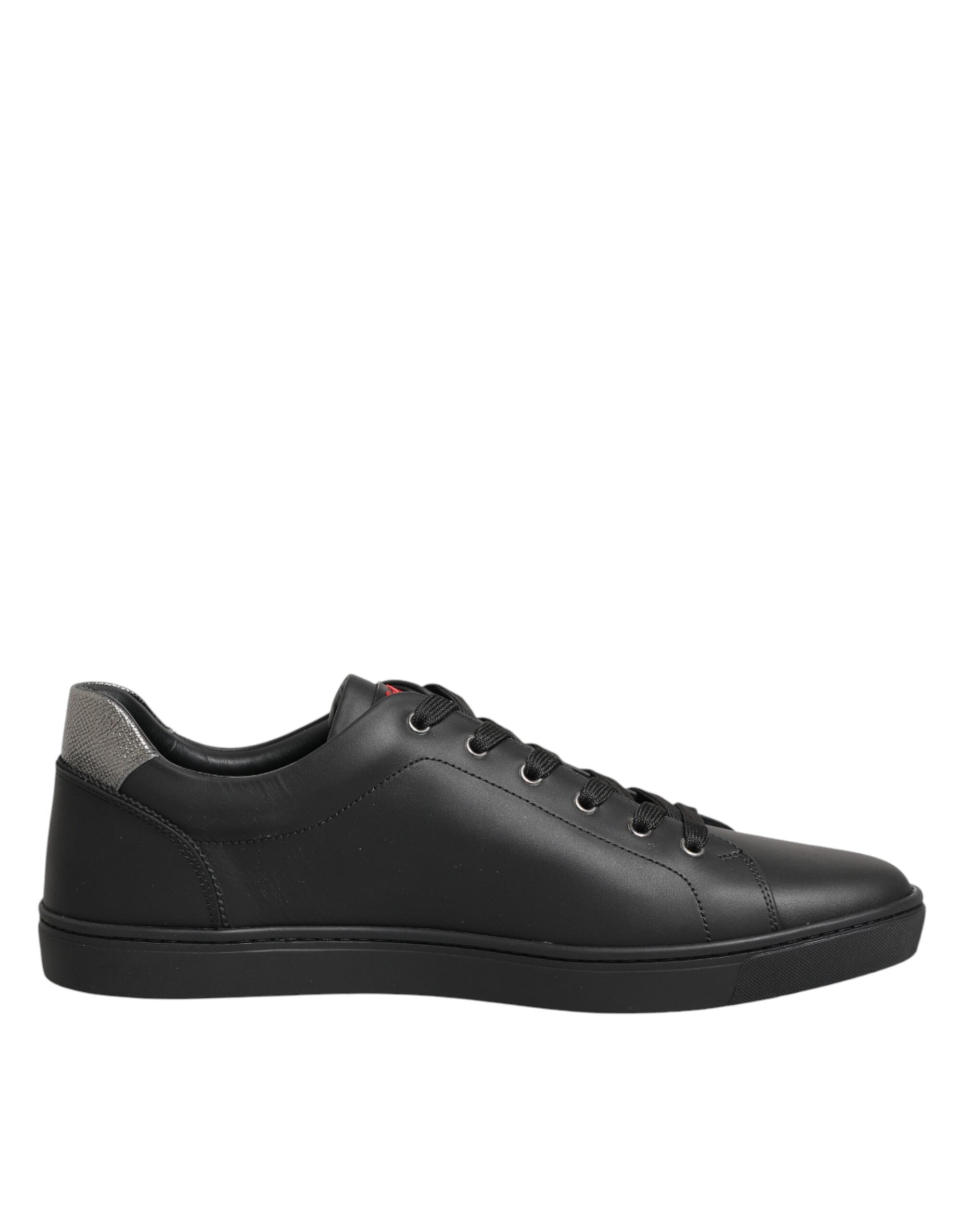 Black Leather Heart Embellished Sneakers Shoes - ventzia