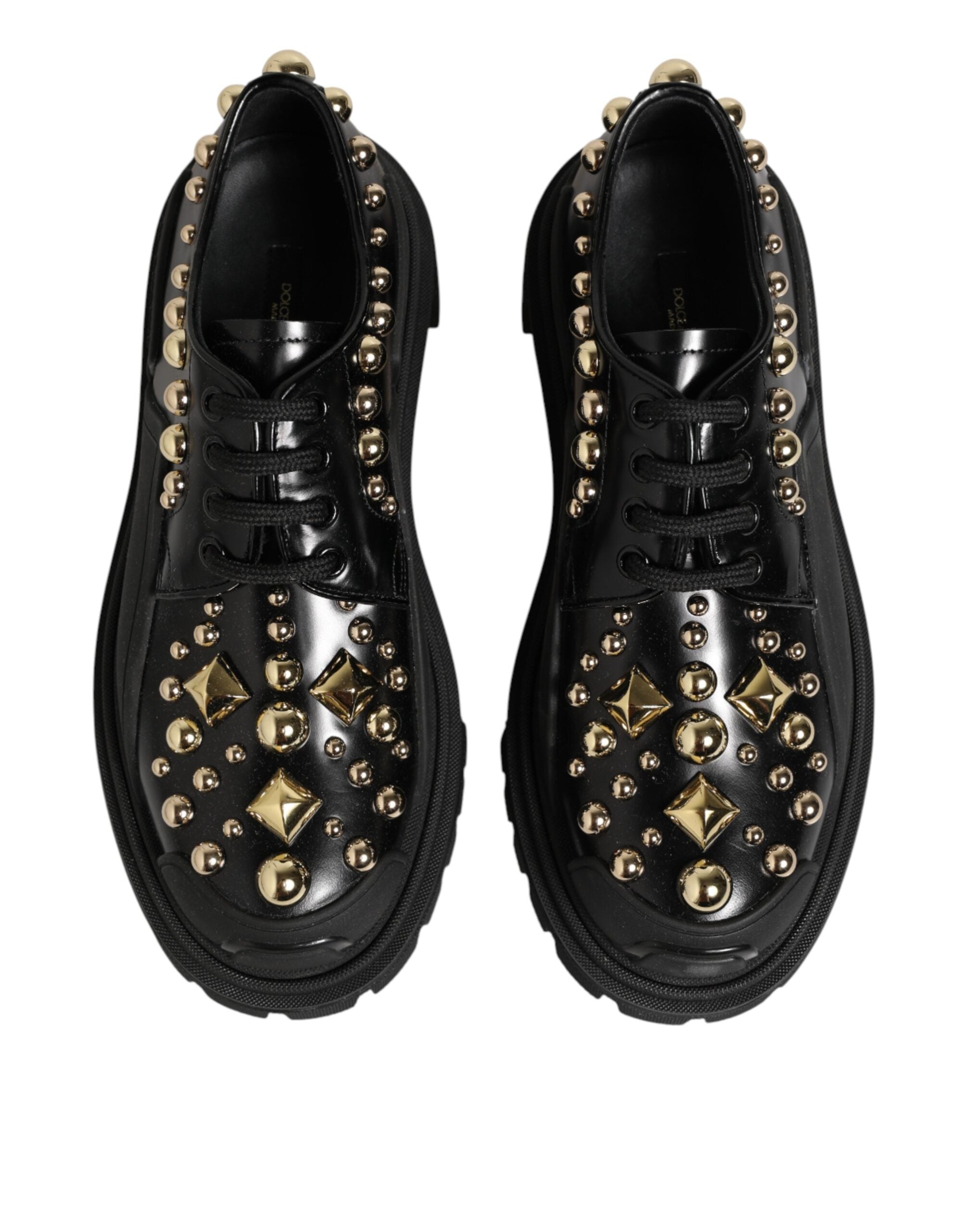 Black Leather Jeweled Crystals Derby Shoes
