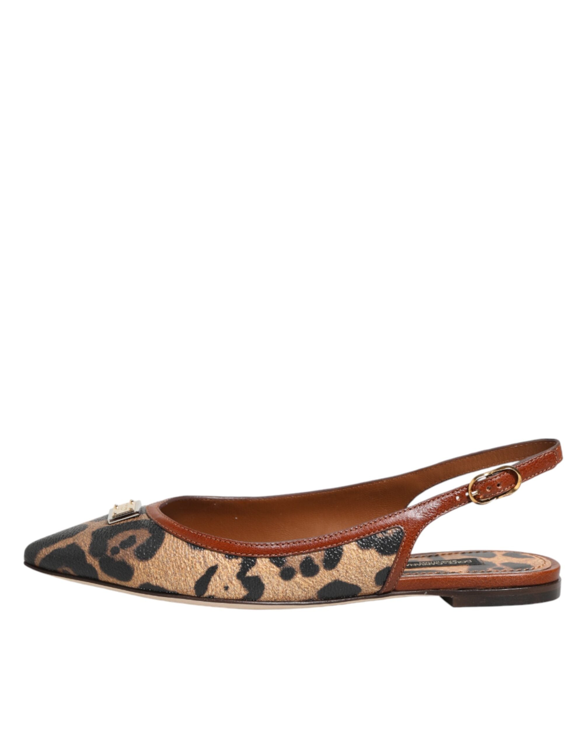 Brown Leopard Slingback Flats Sandals Shoes