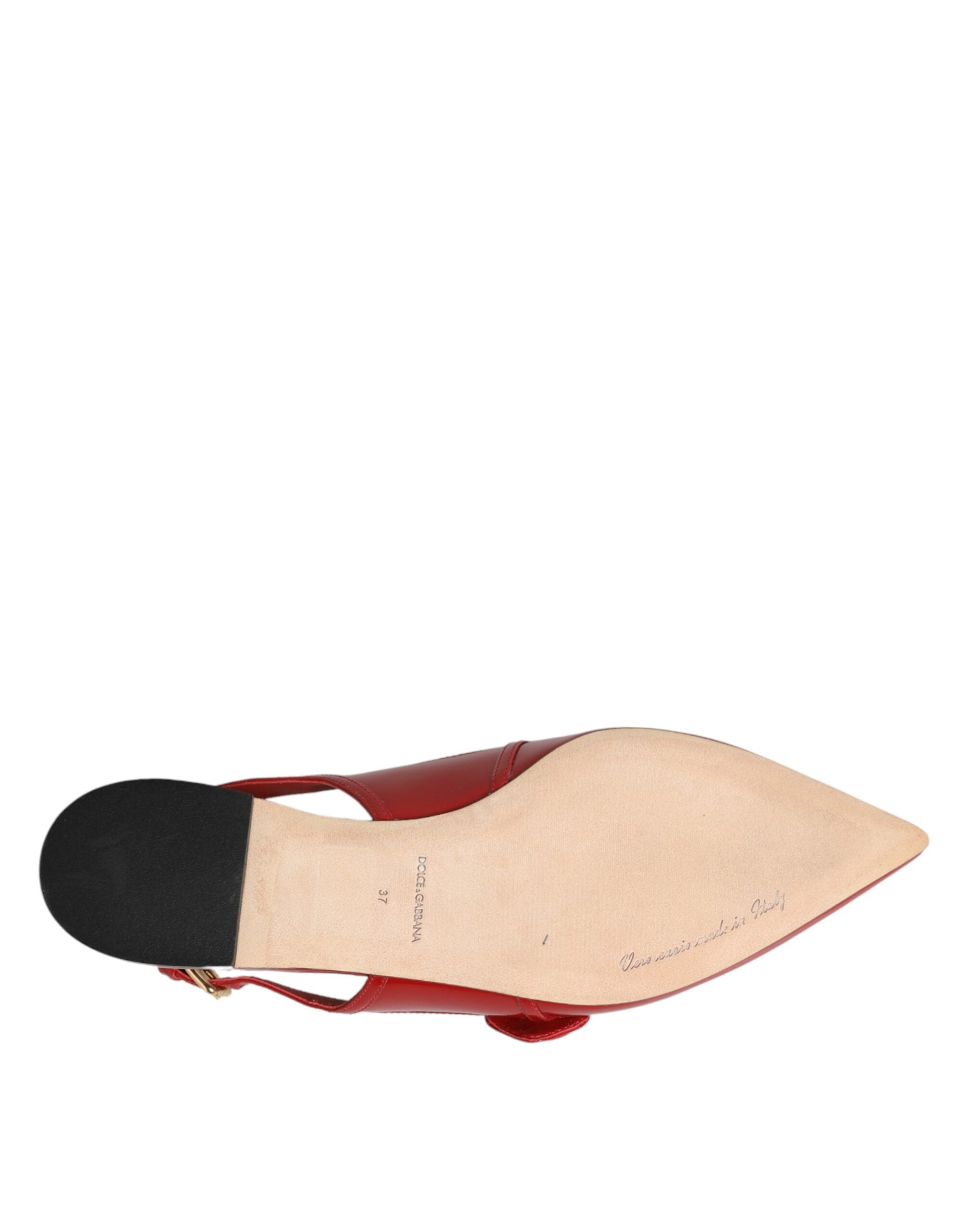 Red Leather Slingback Flats Sandals Shoes