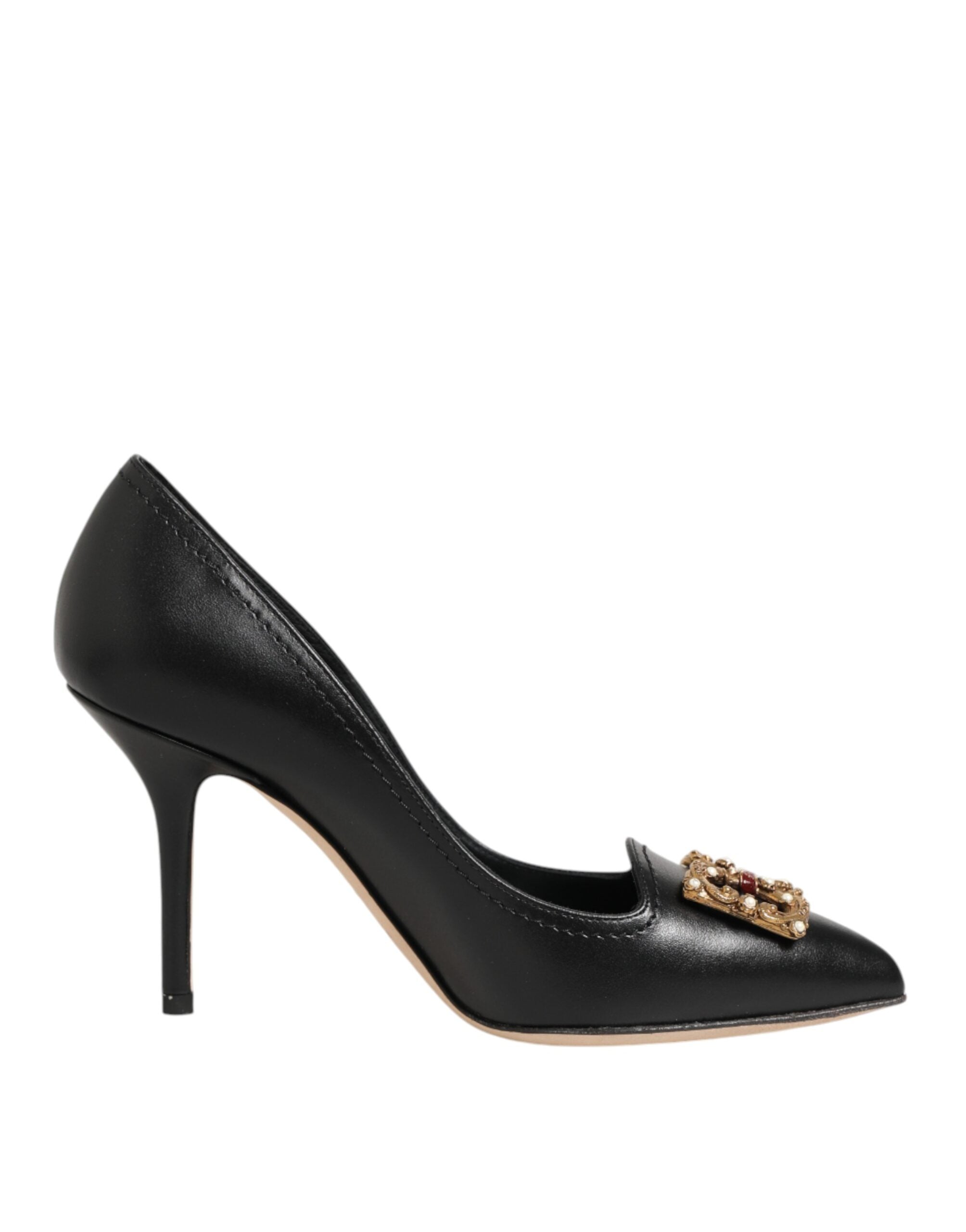 Black Leather DG Amore Heels Pumps Shoes - ventzia