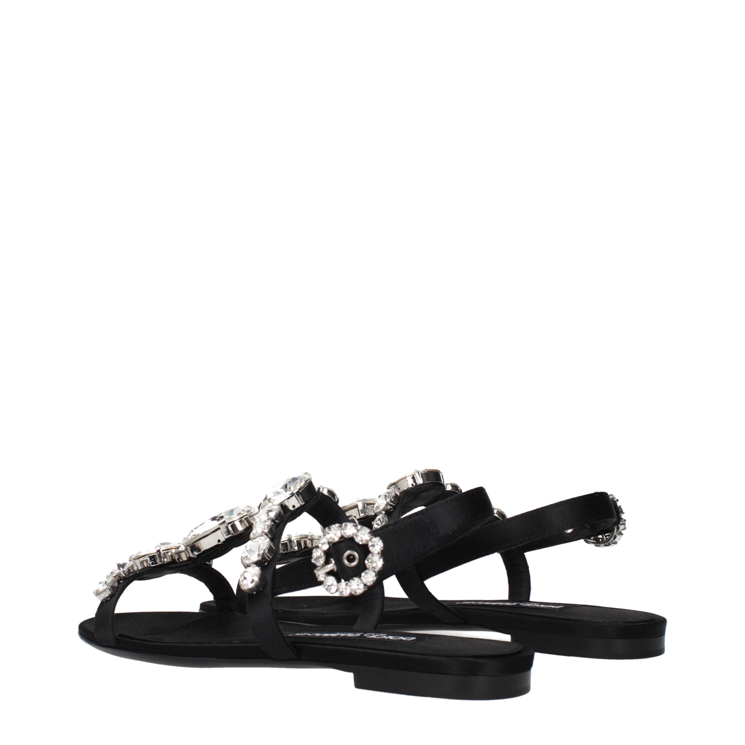 Black Satin Flat Sandals - ventzia