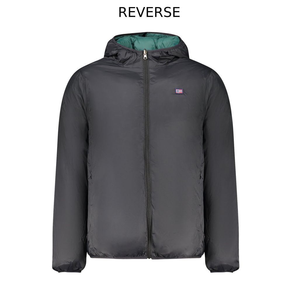 Black Polyester Men's Reversible Jacket - ventzia