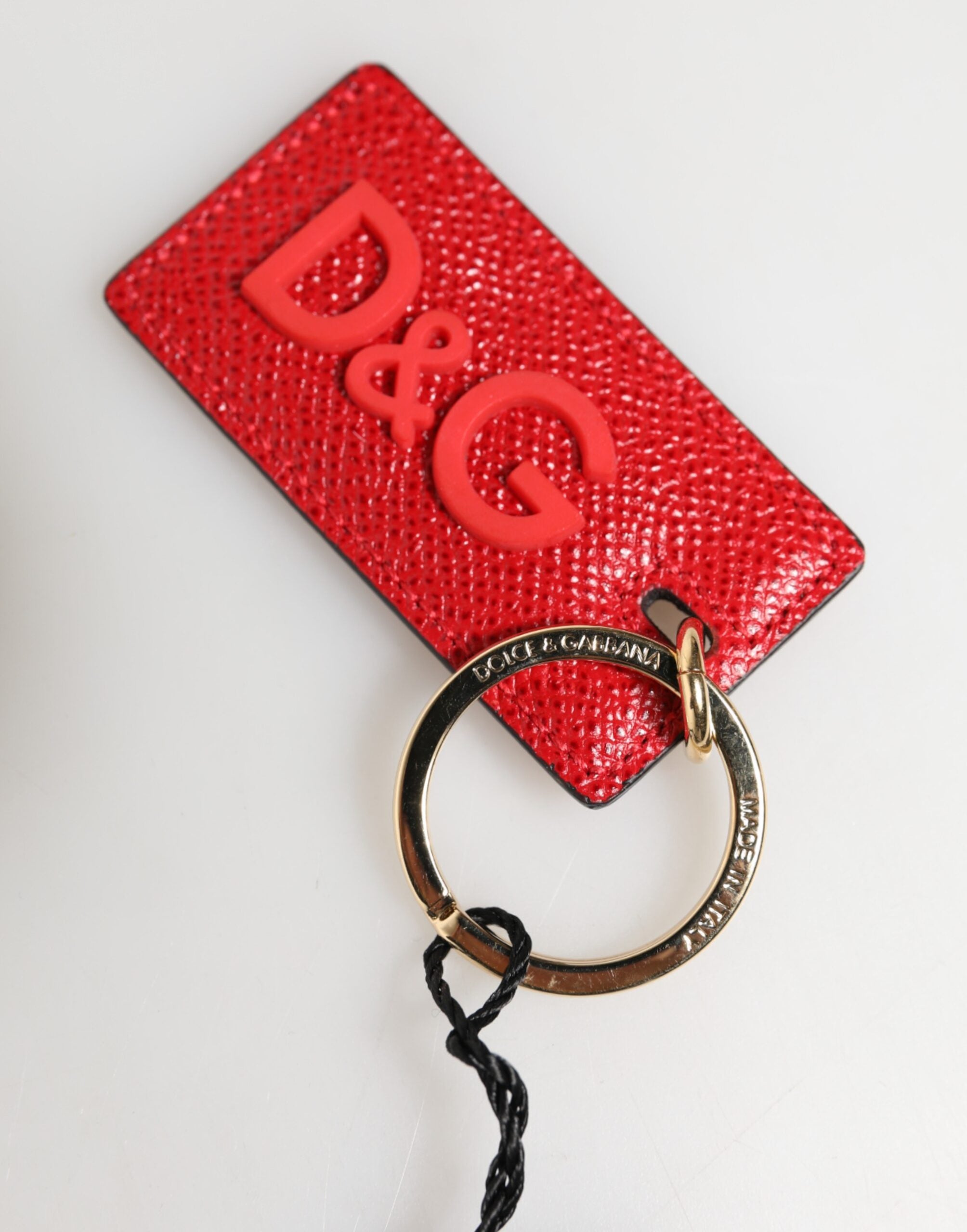 Red Calf Leather D&G Logo Metal Ring Keychain Keyring