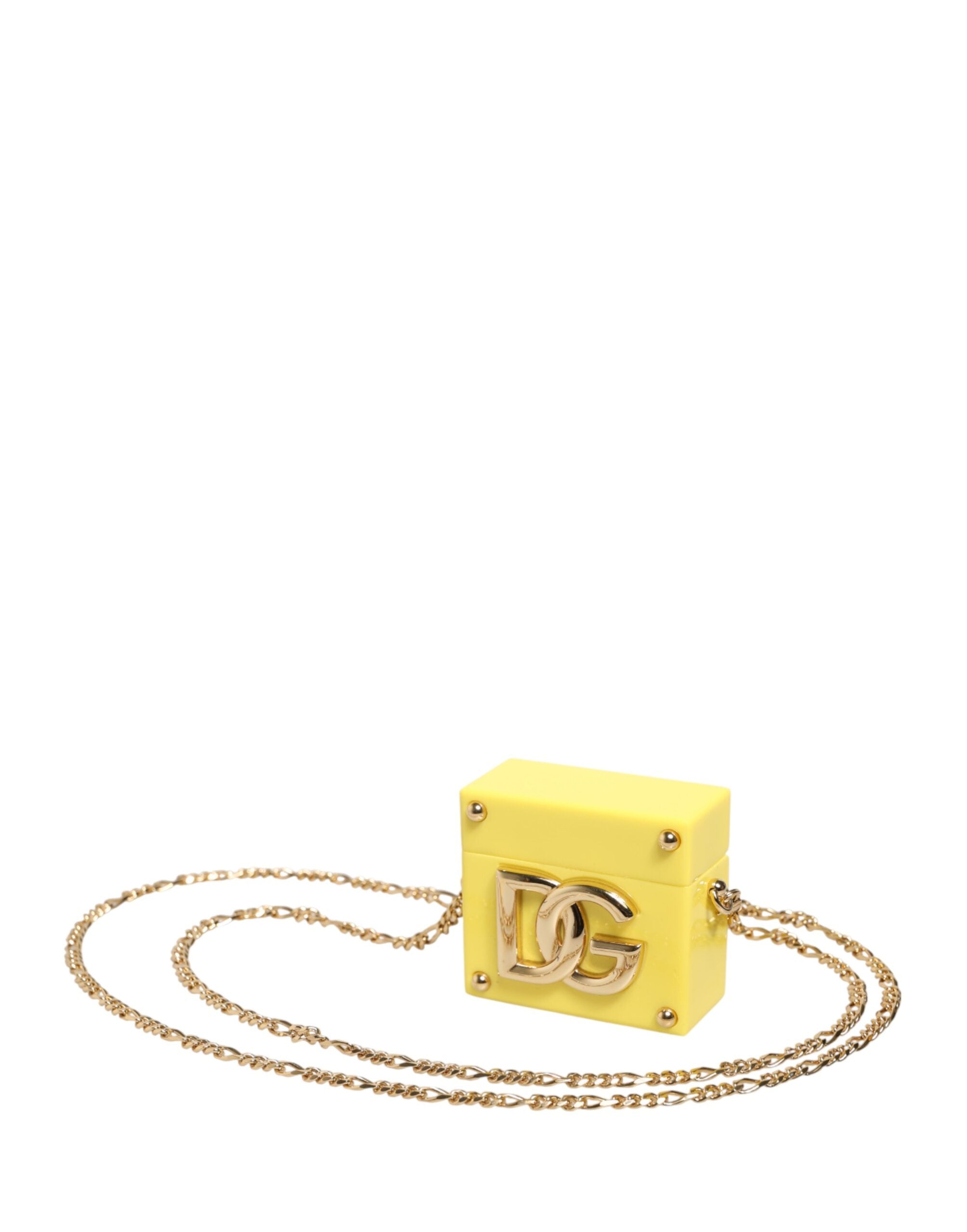 Yellow DG Logo Plaque Cover Gold Chain Airpods Case