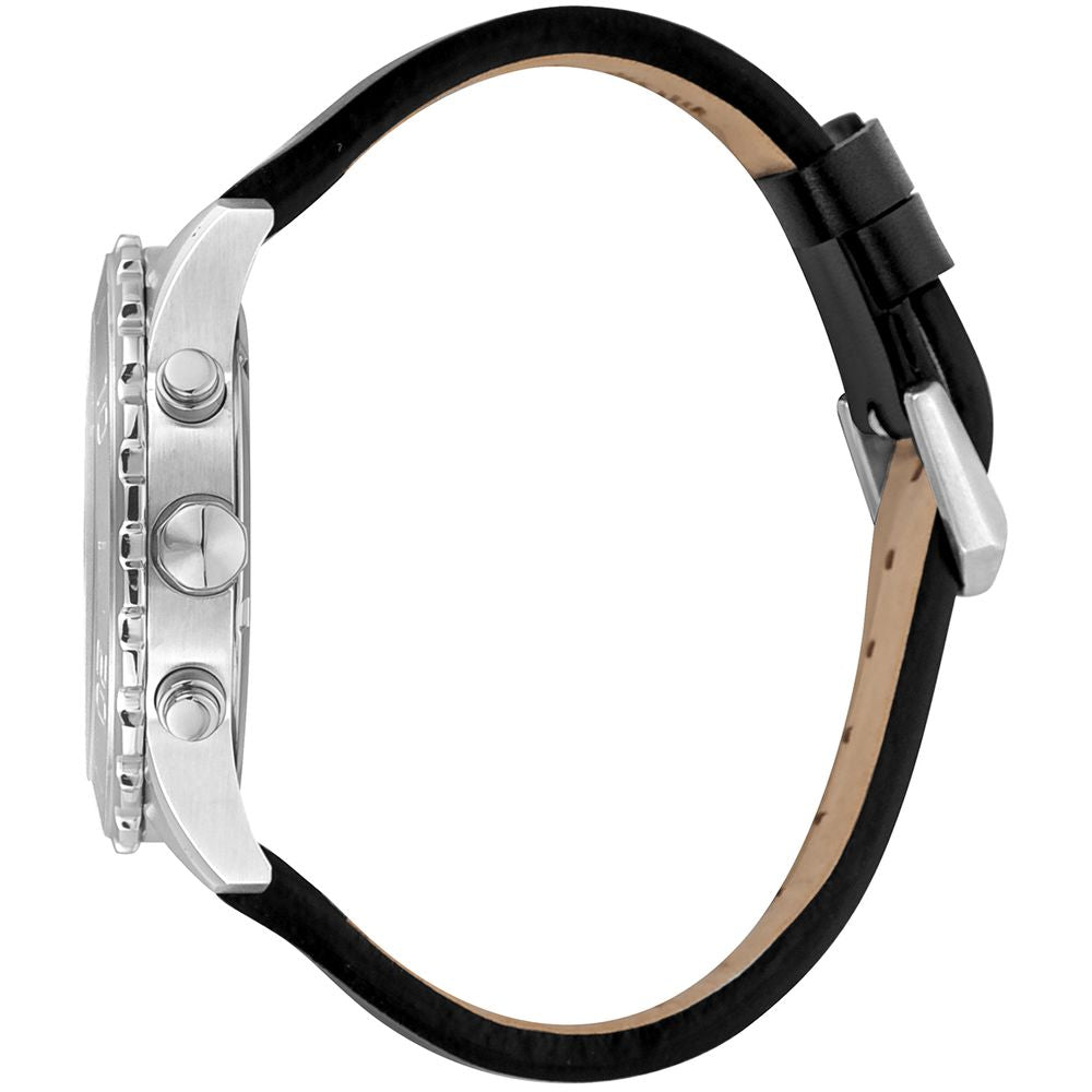 Black Leather Bracelet Watch - ventzia