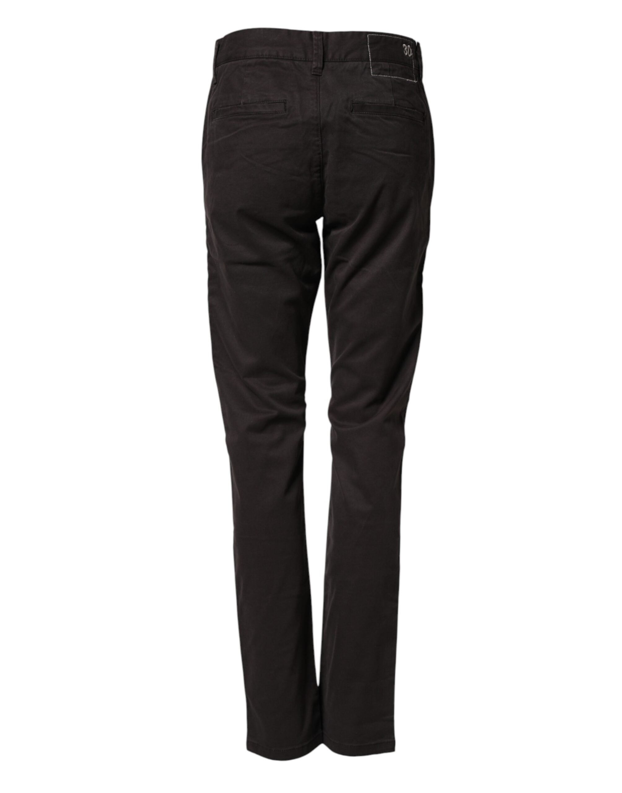 Dark Brown Cotton Stretch Straight Mid Waist Trouser Pants