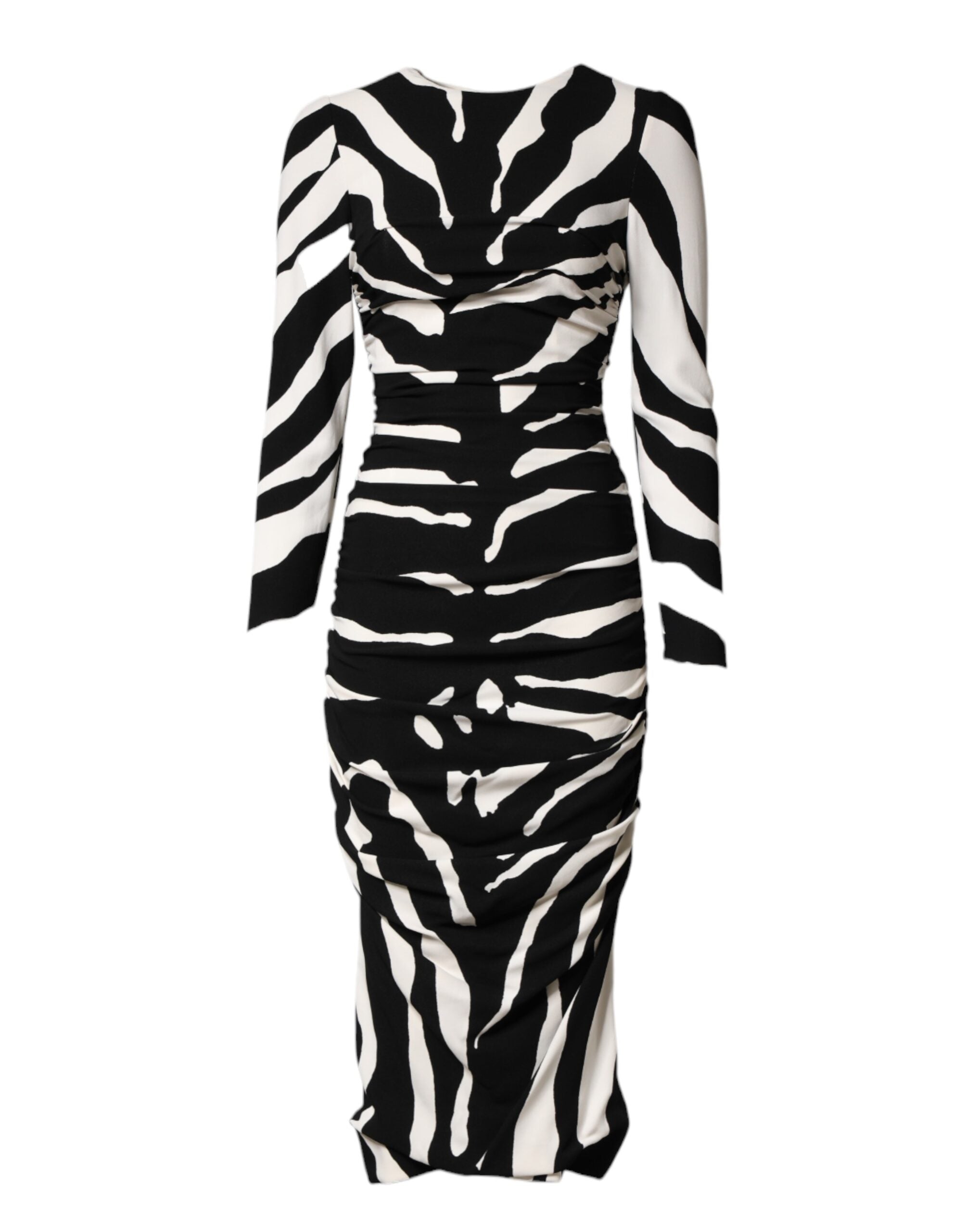 Black White Zebra Viscose Sheath Midi Dress - ventzia