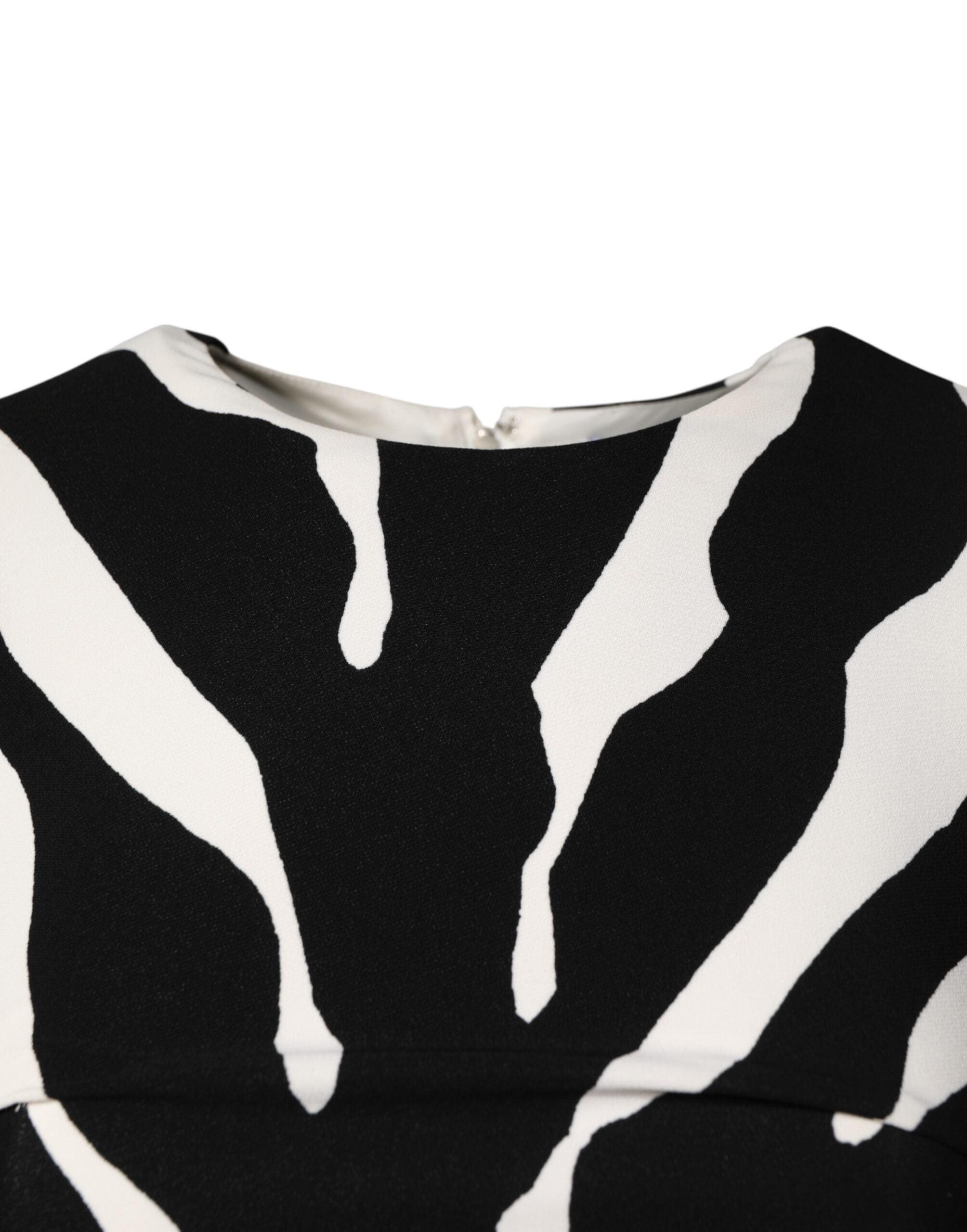 Black White Zebra Viscose Sheath Midi Dress - ventzia